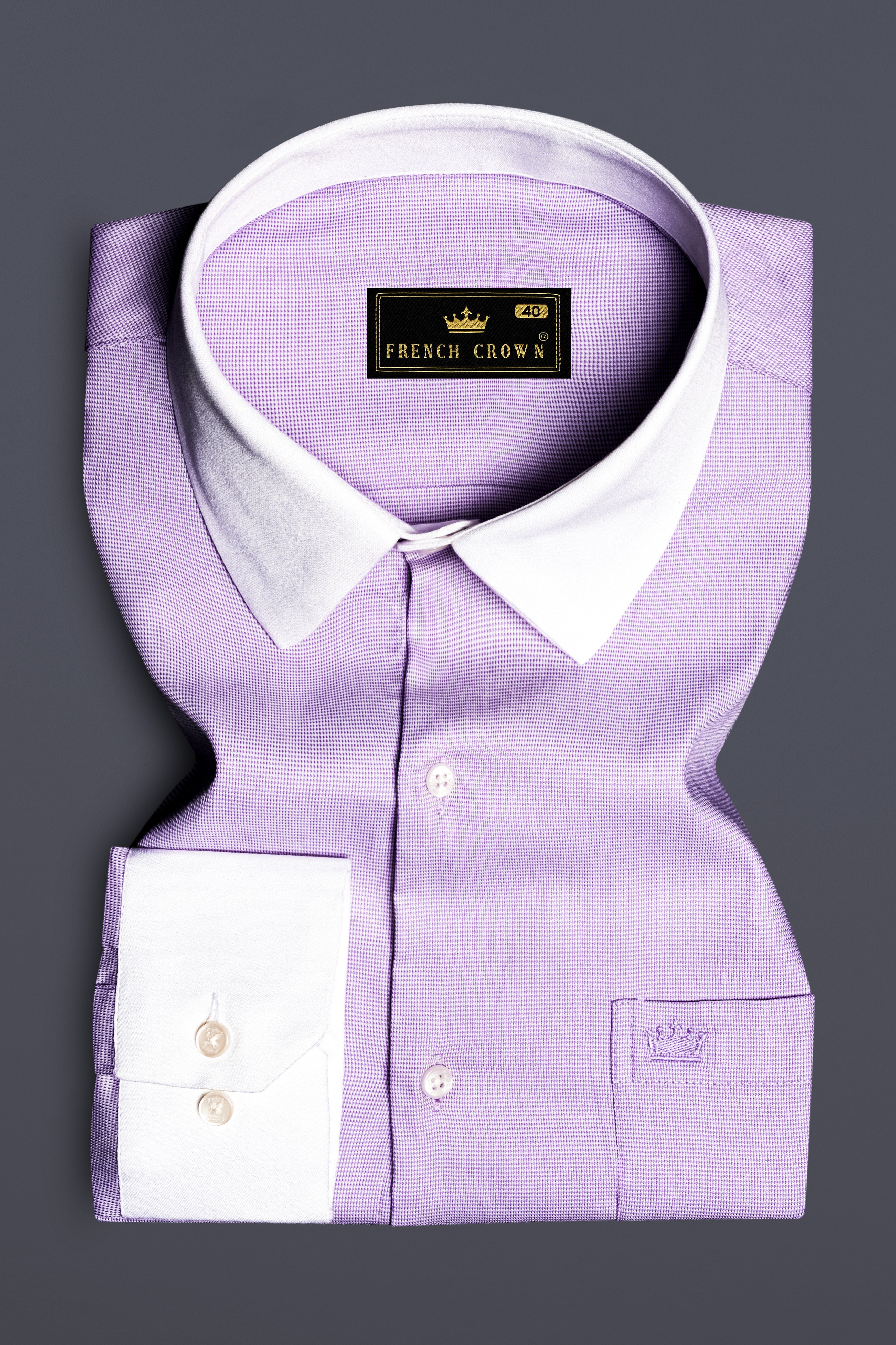 Imperial Violet-Moon Raker Purple White Cuff Collar Dobby Textured Premium Giza Cotton Dress Shirt