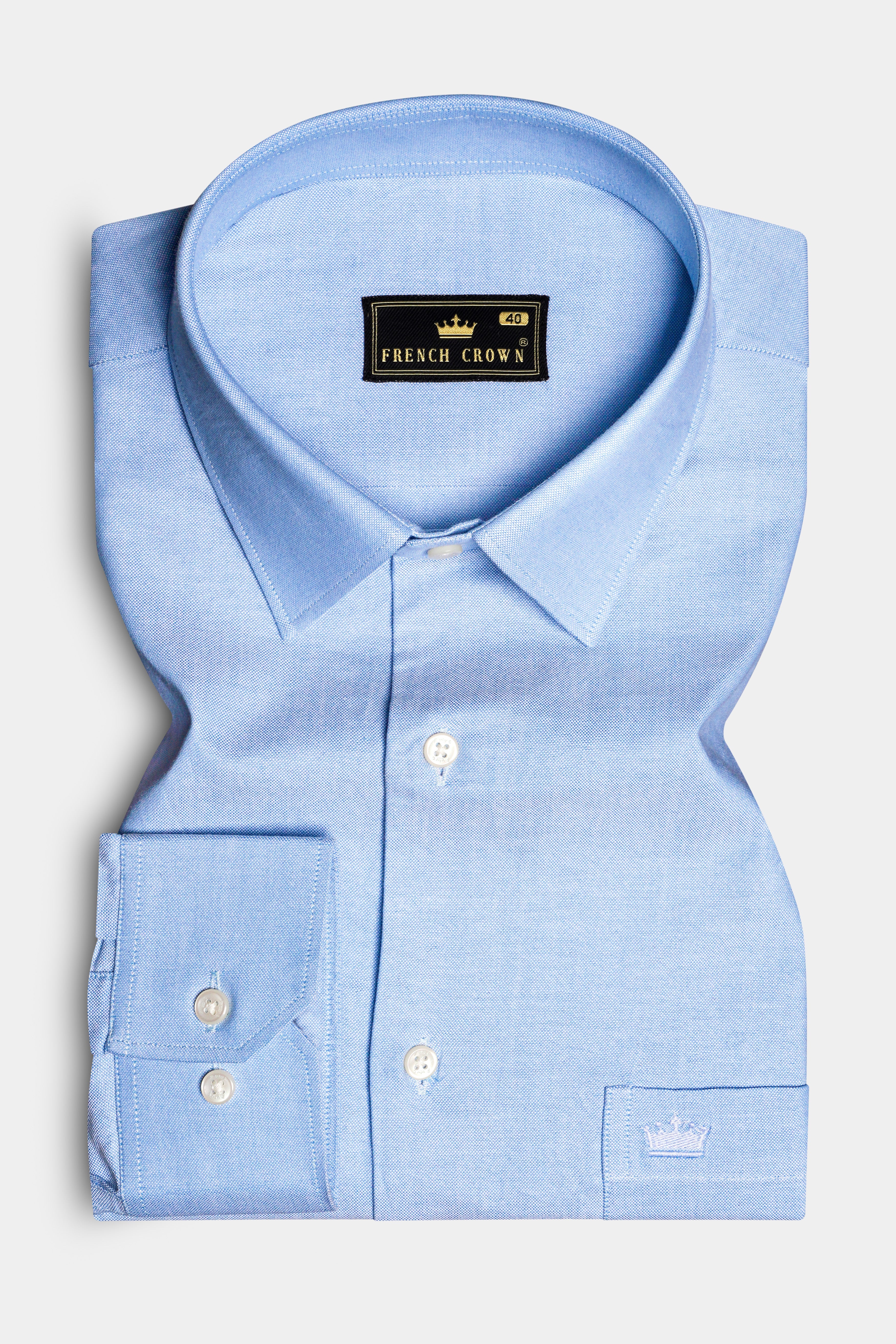 Skyline-Spindle Blue Solid Oxford Premium Cotton Semi Formal Shirt