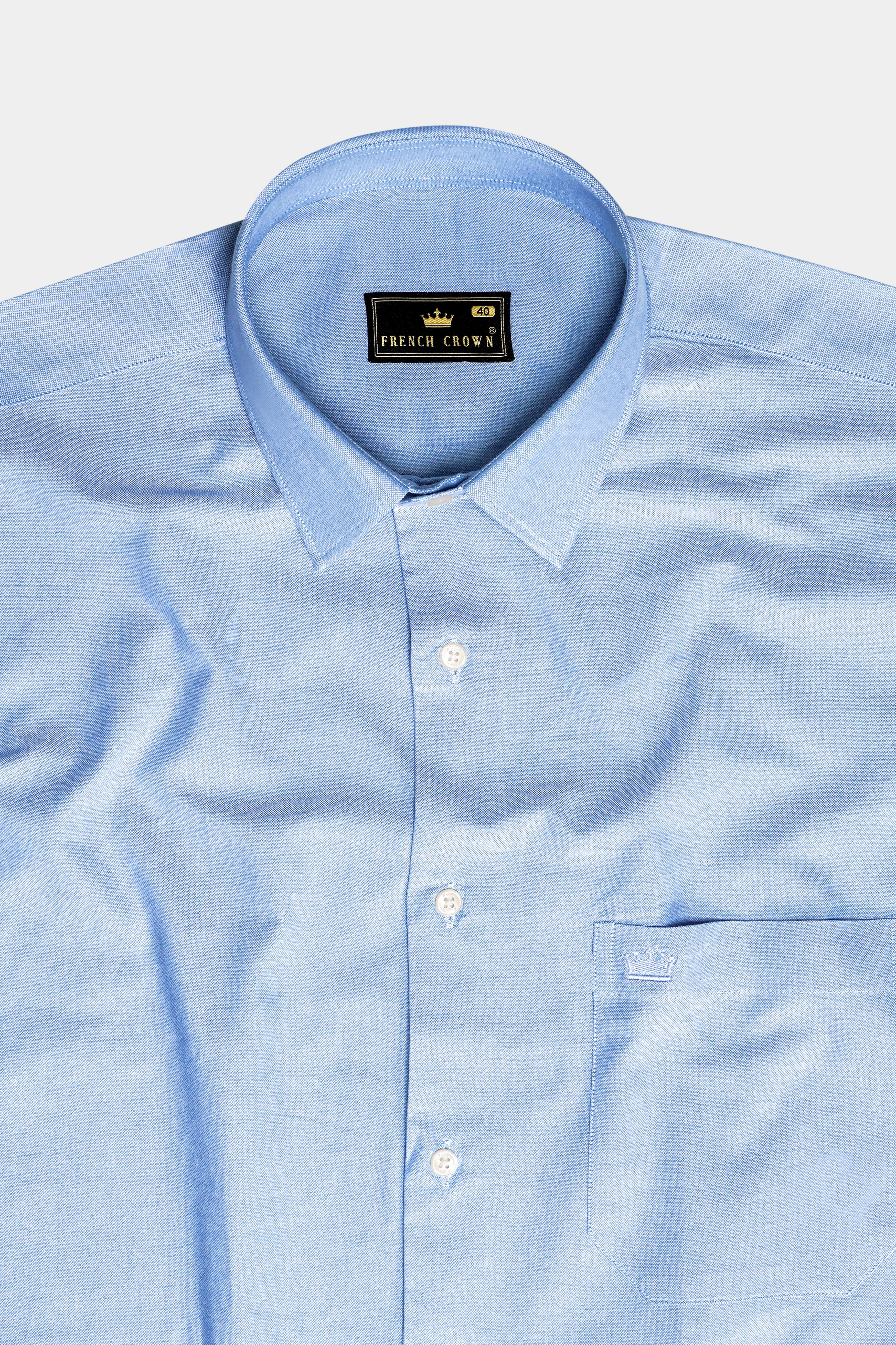 Skyline-Spindle Blue Solid Oxford Premium Cotton Semi Formal Shirt