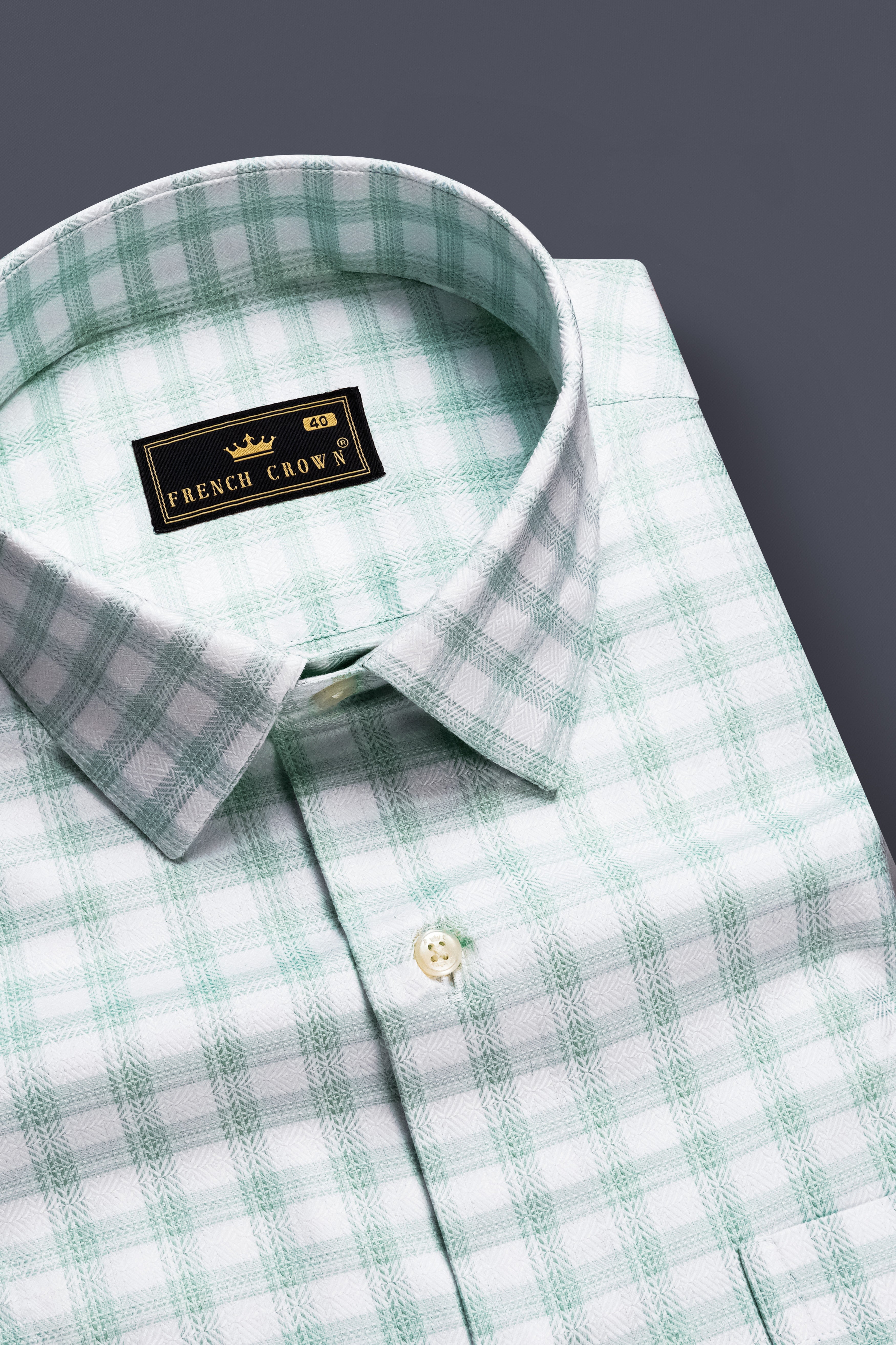 Tiara Verde-Tiara Green Plaid Jacquard Textured Premium Cotton Dress Shirt