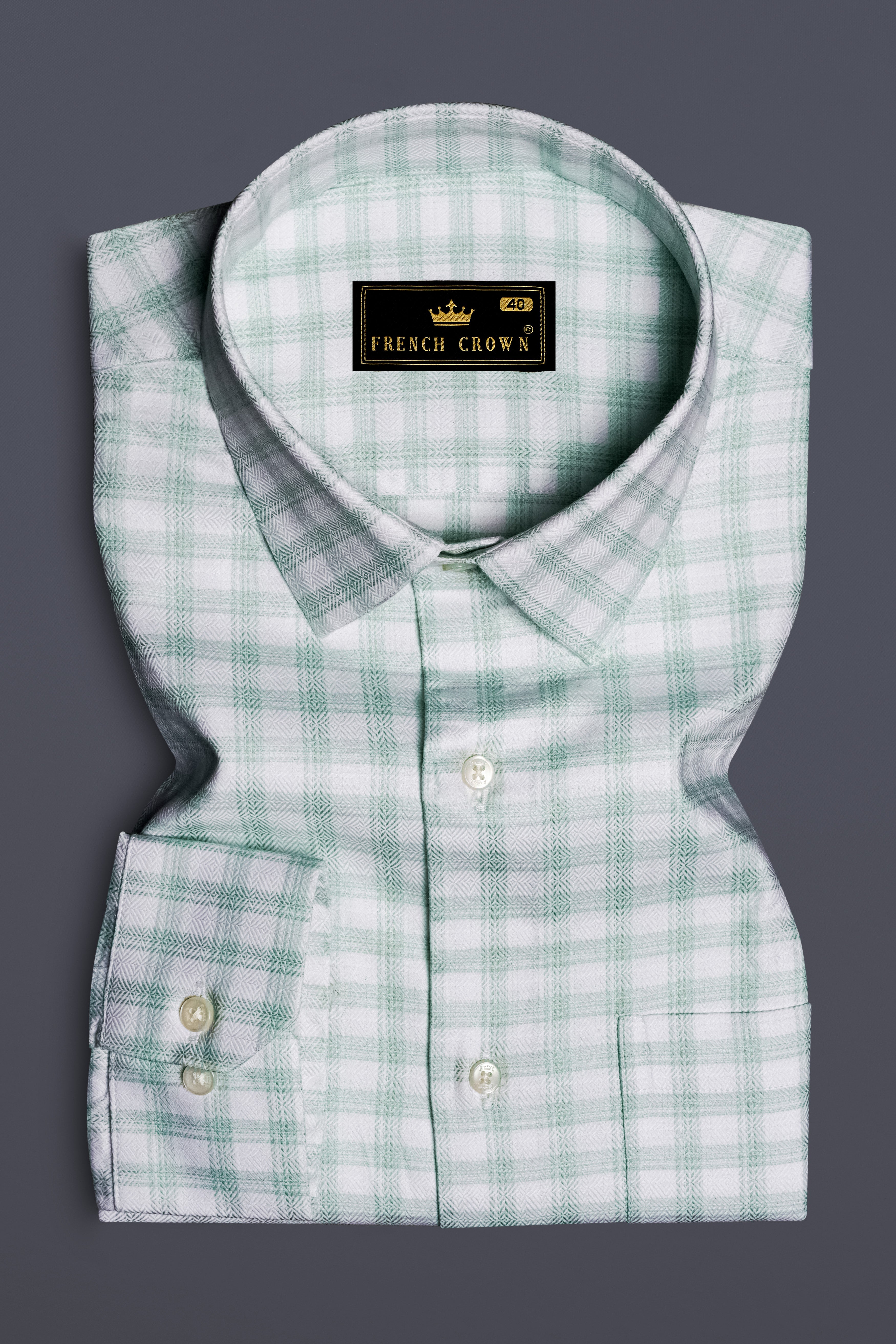 Tiara Verde-Tiara Green Plaid Jacquard Textured Premium Cotton Dress Shirt