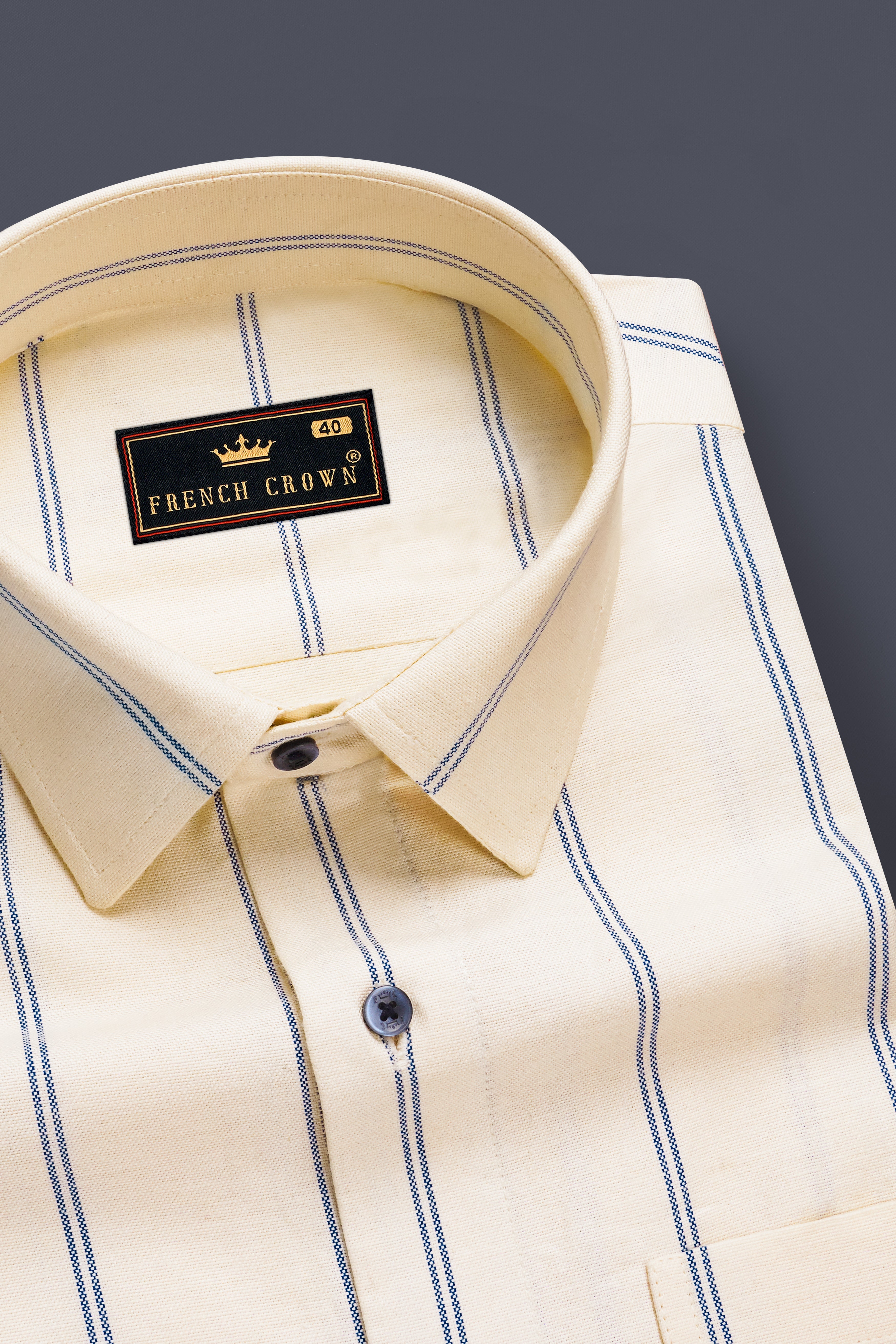 Ivory Sail-Bizarre Cream And Marine Blue Striped Oxford Premium Cotton Semi Casual Shirt