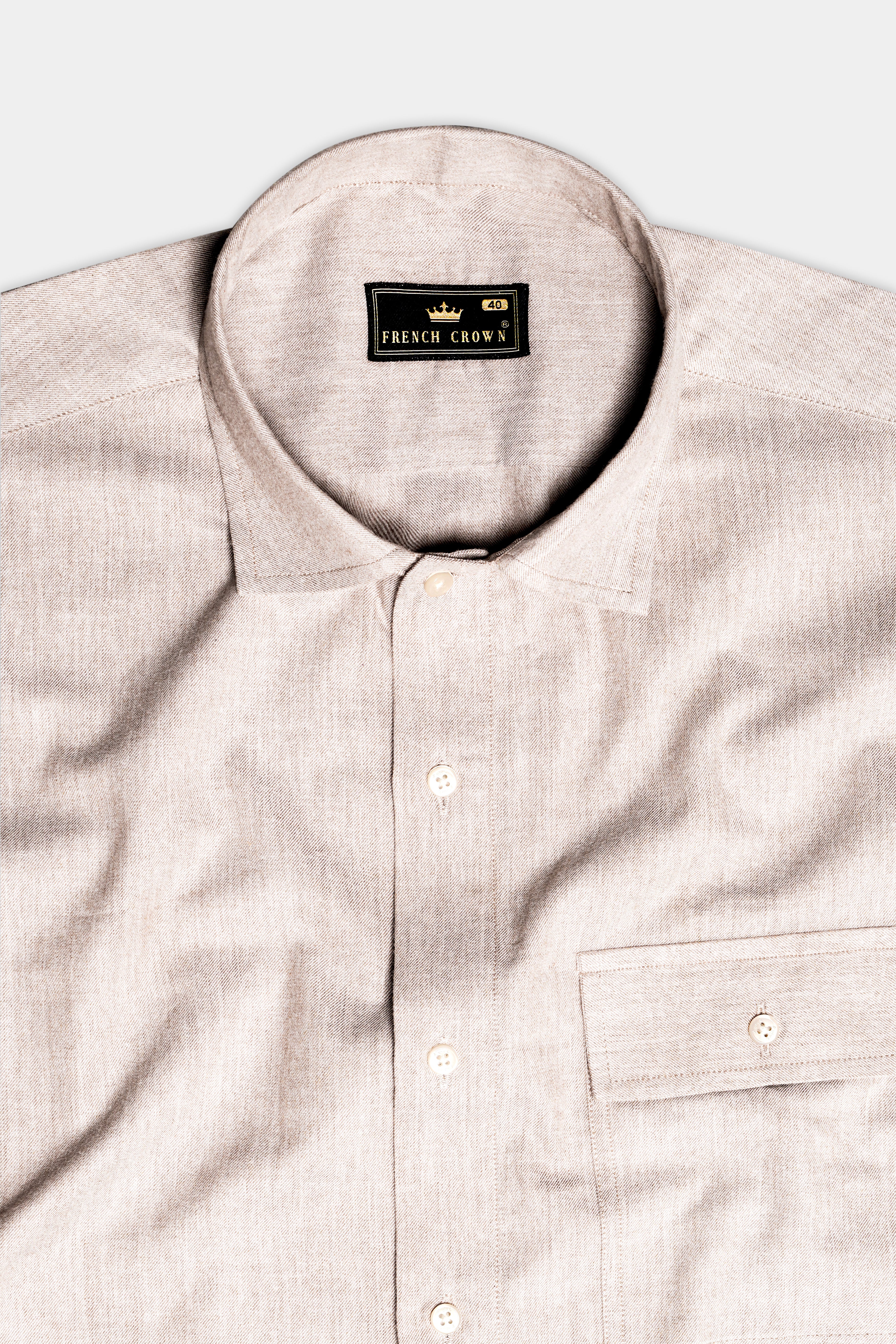 Rustic Clay-Almond Brown Textured Heavyweight Twill Designer Casual Overshirt/shacket