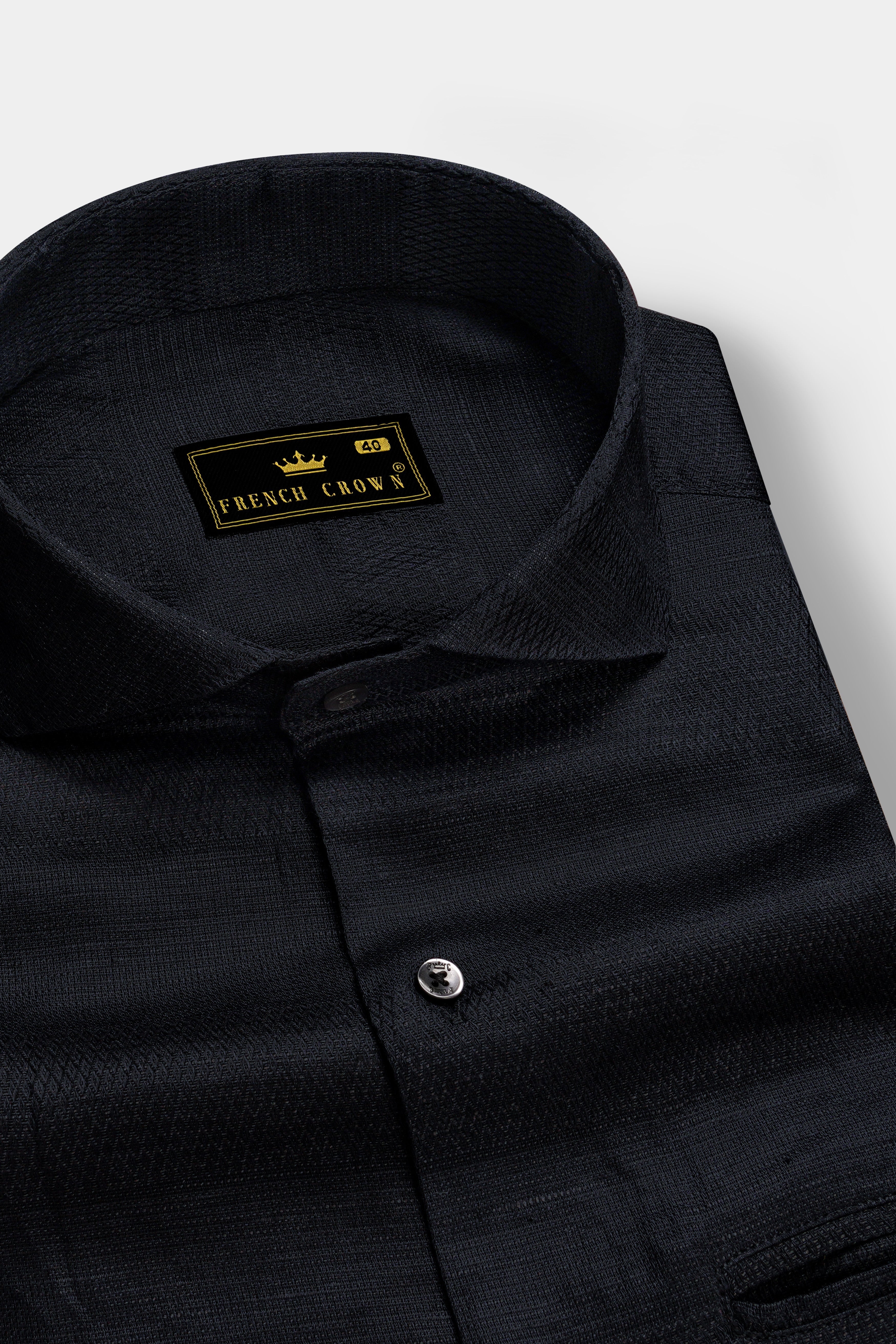 Noir Crest-Jade Black Dobby Textured Premium Giza Cotton Dress Shirt