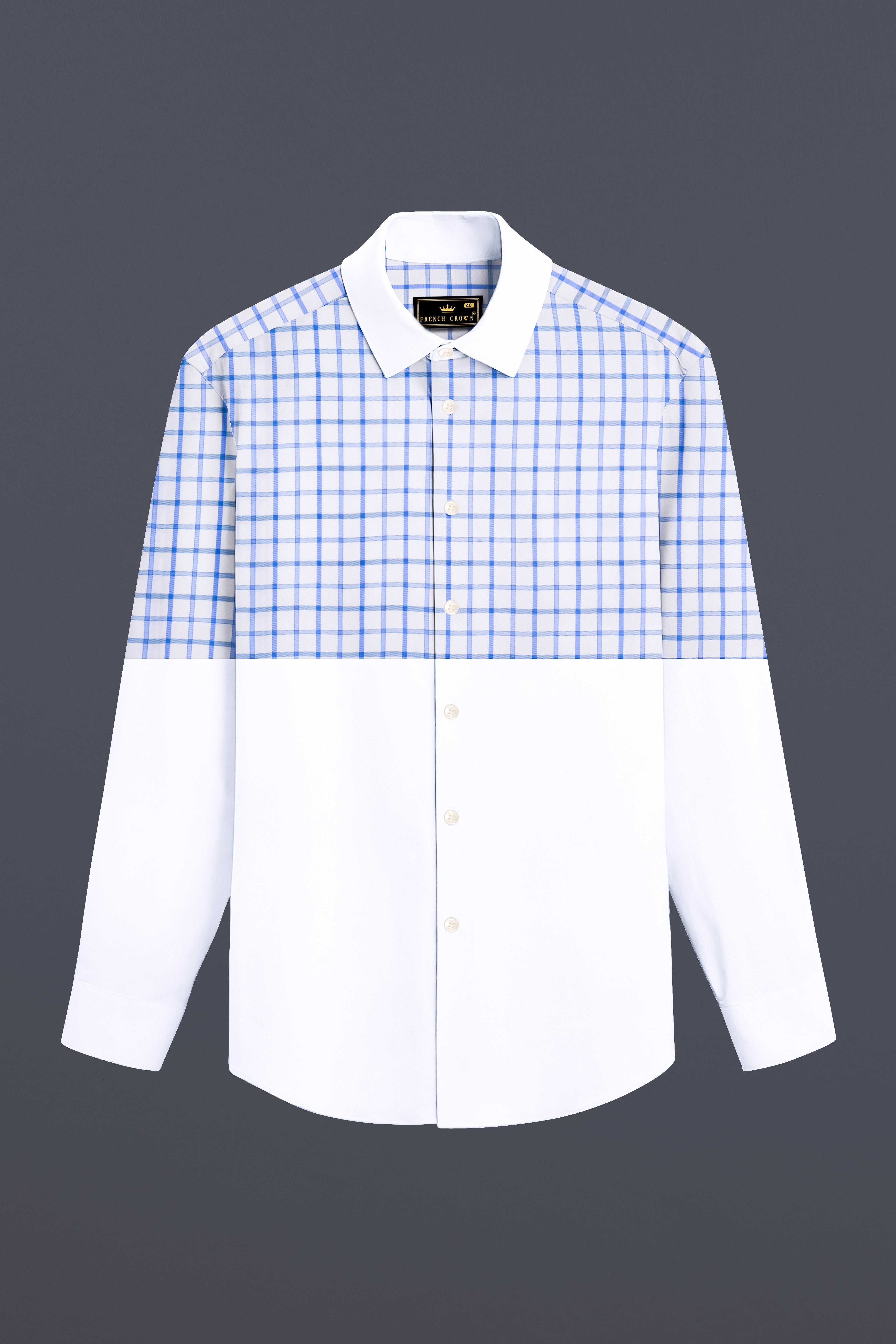 Azure Frost-Portage Blue Plaid And Bright White Solid Subtle Sheen Super Soft Premium Cotton Casual Designer Shirt