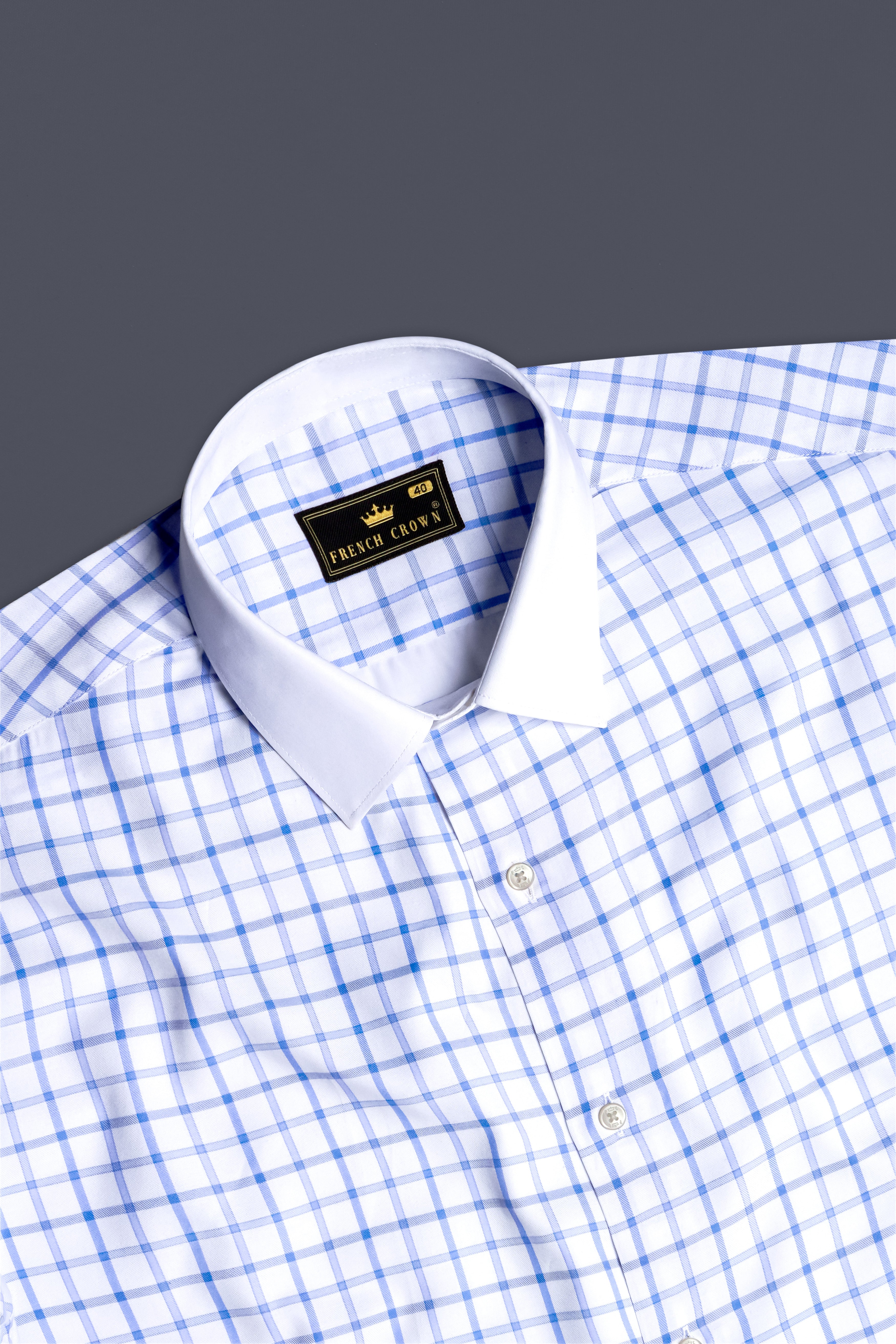 Azure Frost-Portage Blue Plaid And Bright White Solid Subtle Sheen Super Soft Premium Cotton Casual Designer Shirt