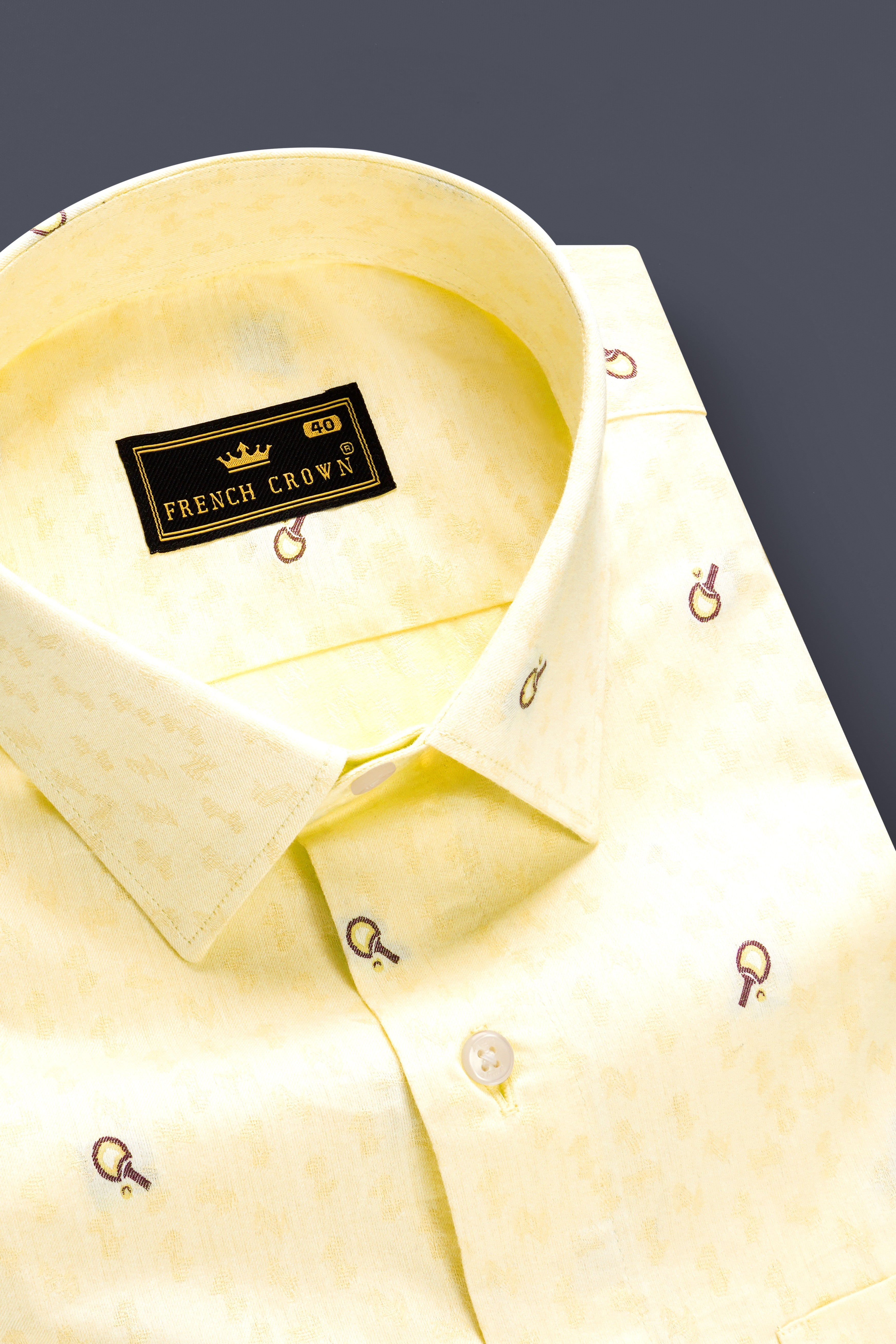 Saffron Weave-Oasis Yellow Jacquard Butta Textured Premium Giza Cotton Dress Shirt