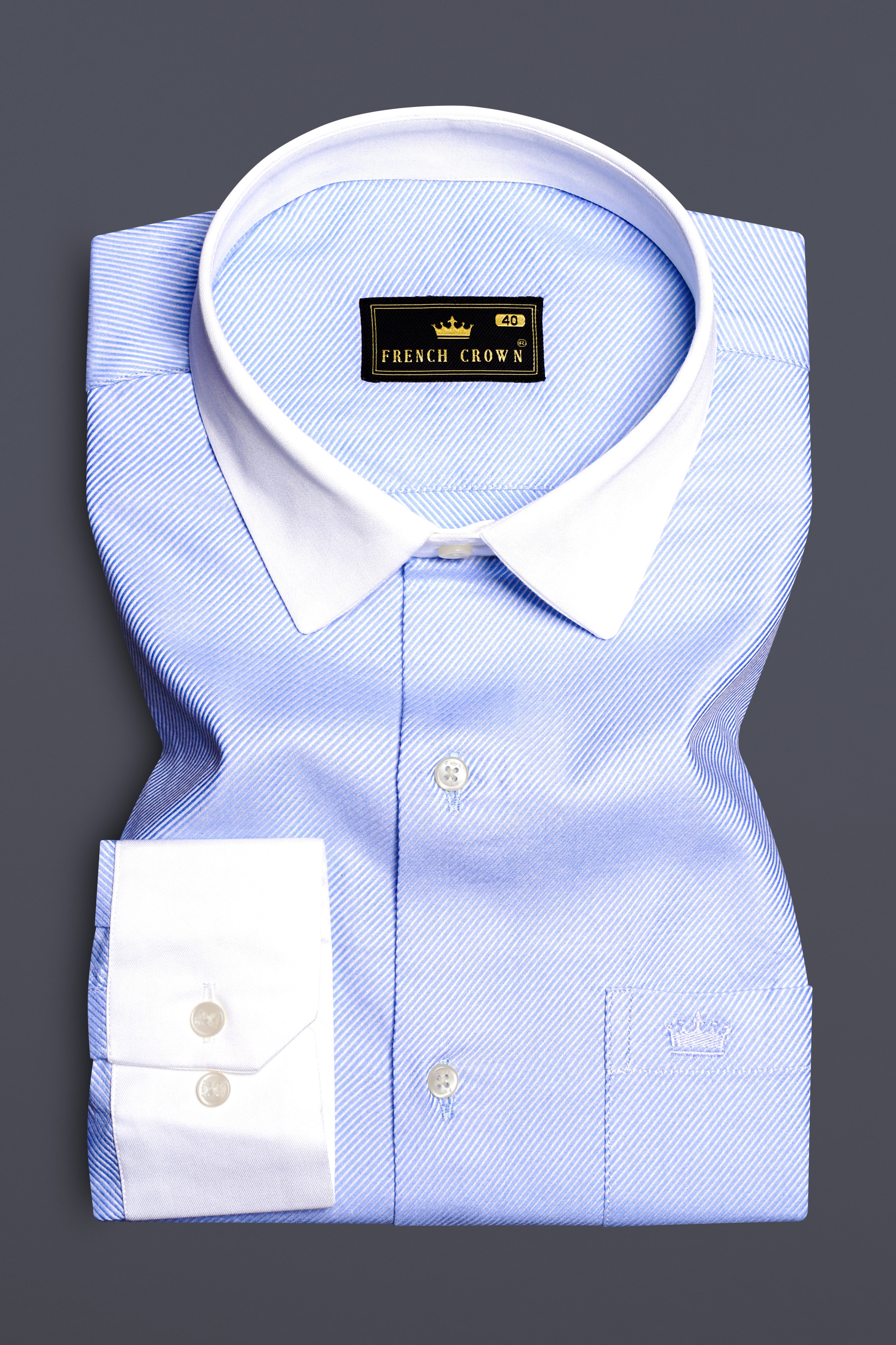 Sapphire Mist-Melrose Blue Solid Twill Premium Cotton Dress Shirt