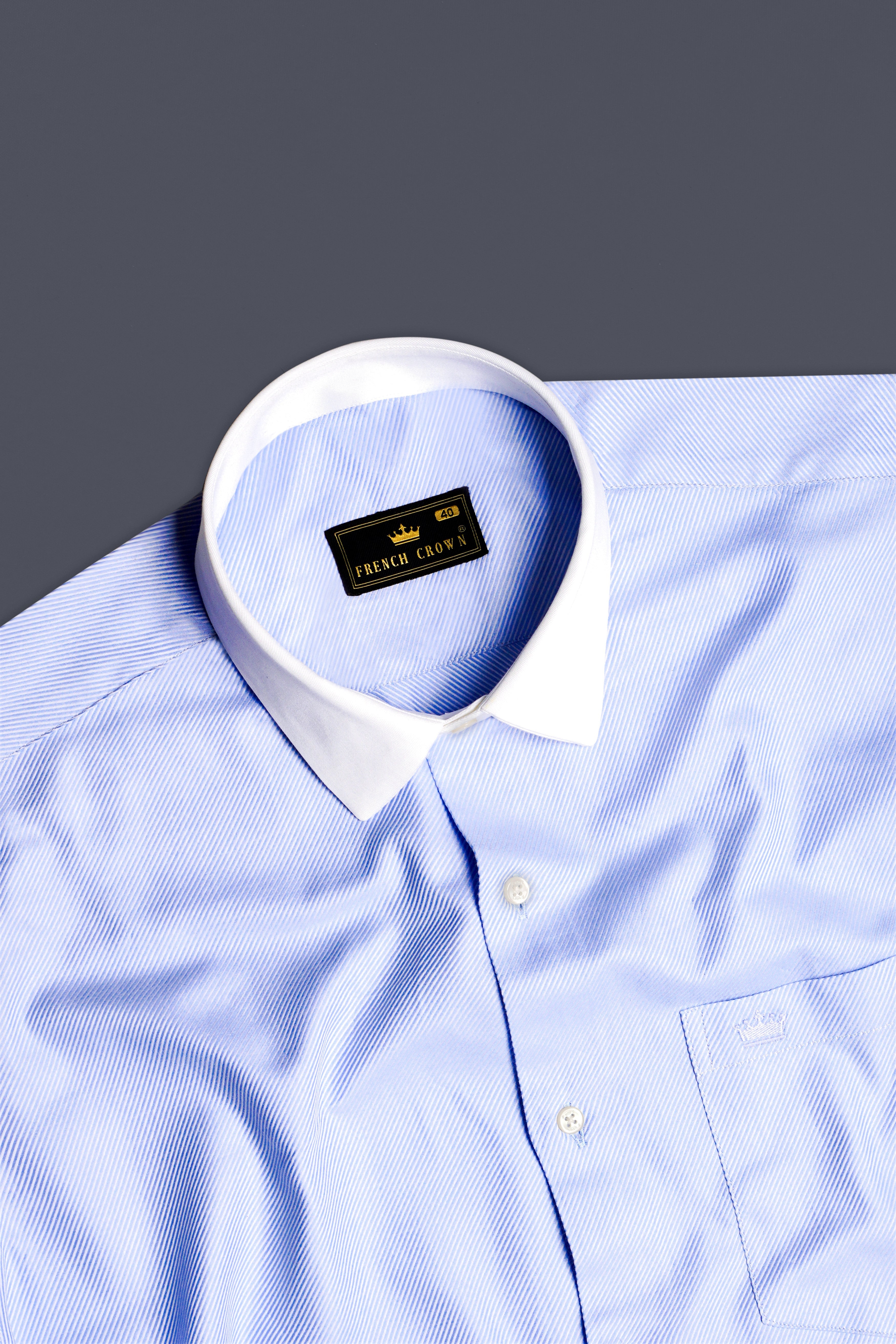 Sapphire Mist-Melrose Blue Solid Twill Premium Cotton Dress Shirt