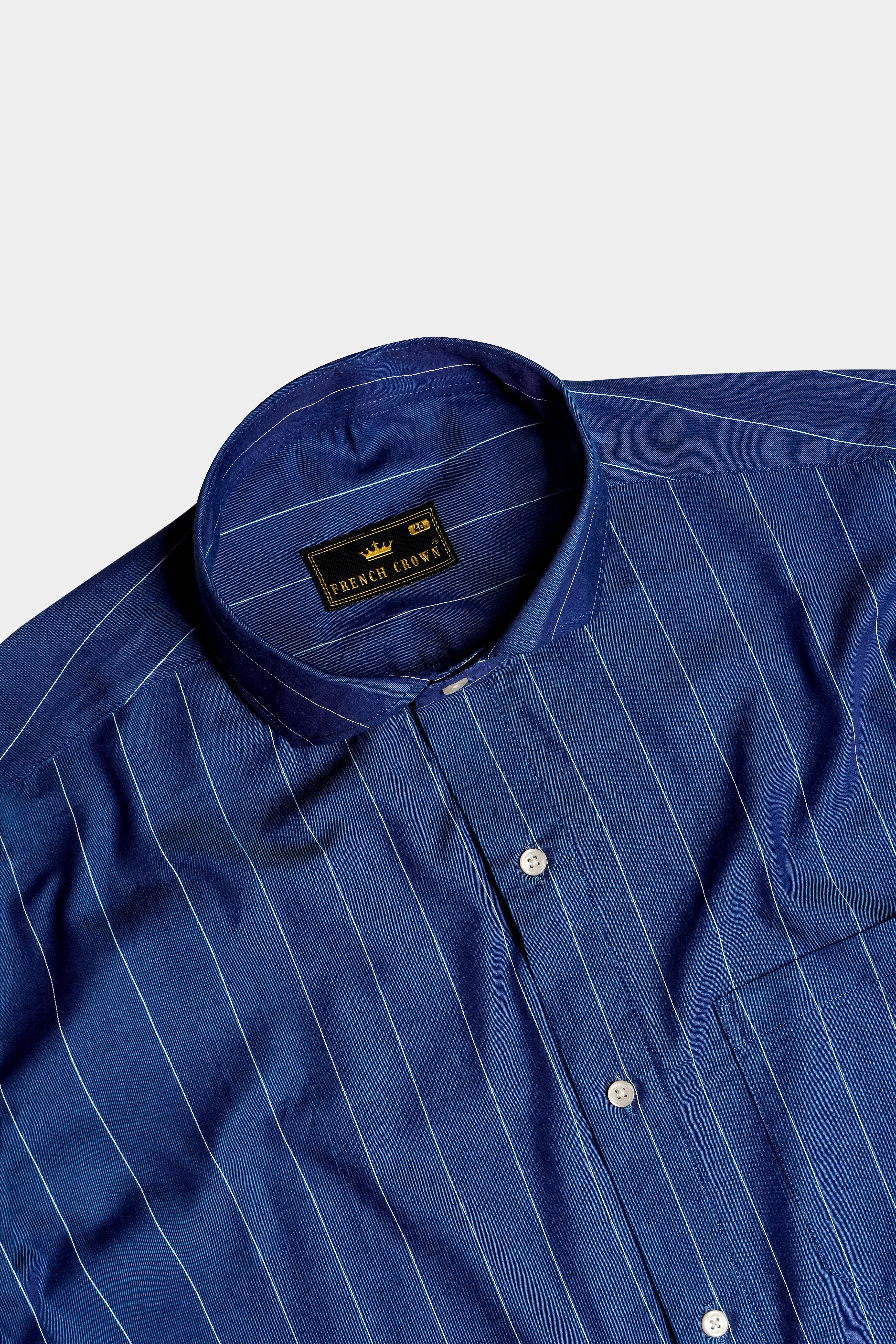 Sapphire Stria-Prussian Blue Striped Twill Premium Cotton Semi Formal Shirt