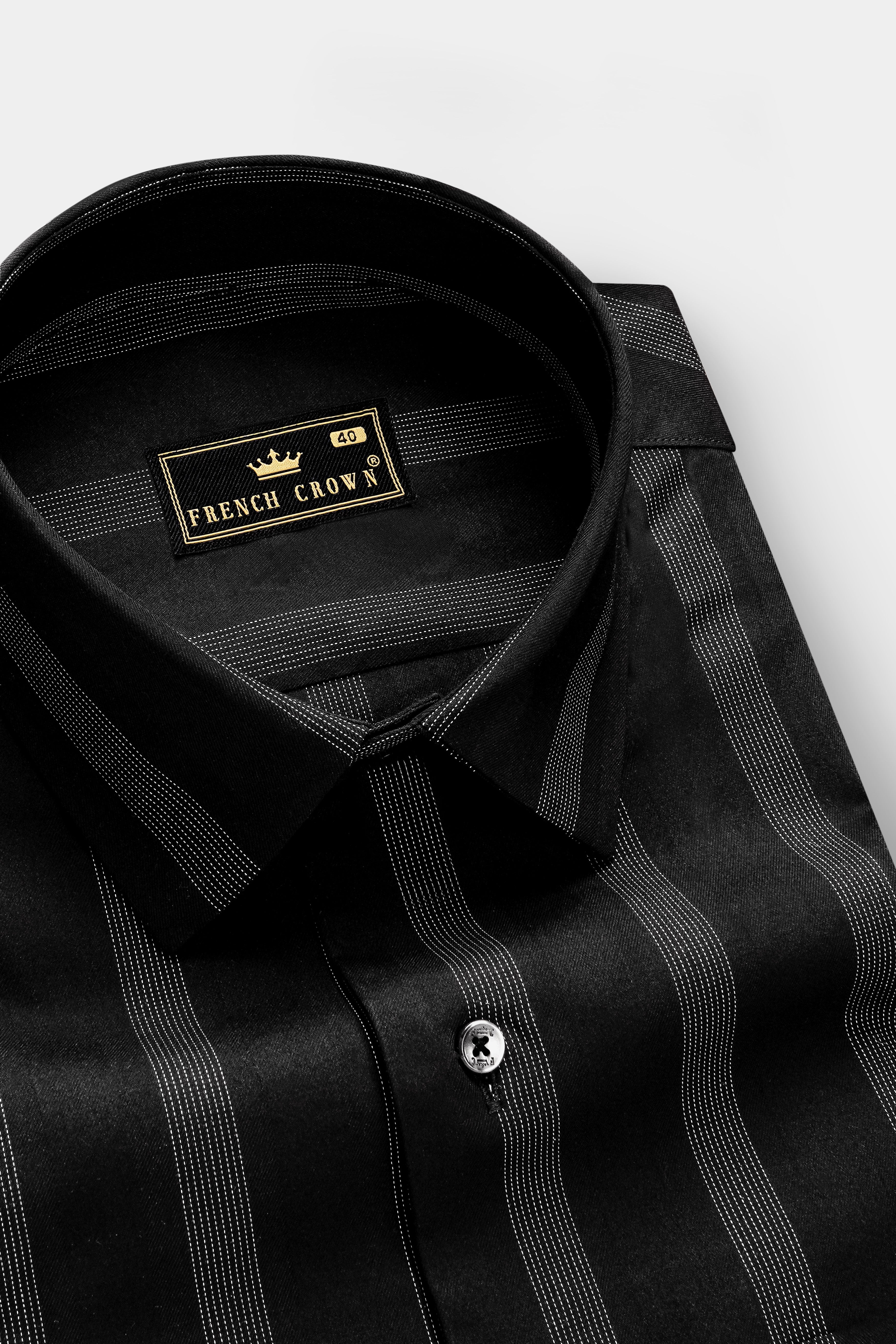 Nightshade-Jade Black Peking Striped Dobby Textured Premium Giza Cotton Dress Shirt