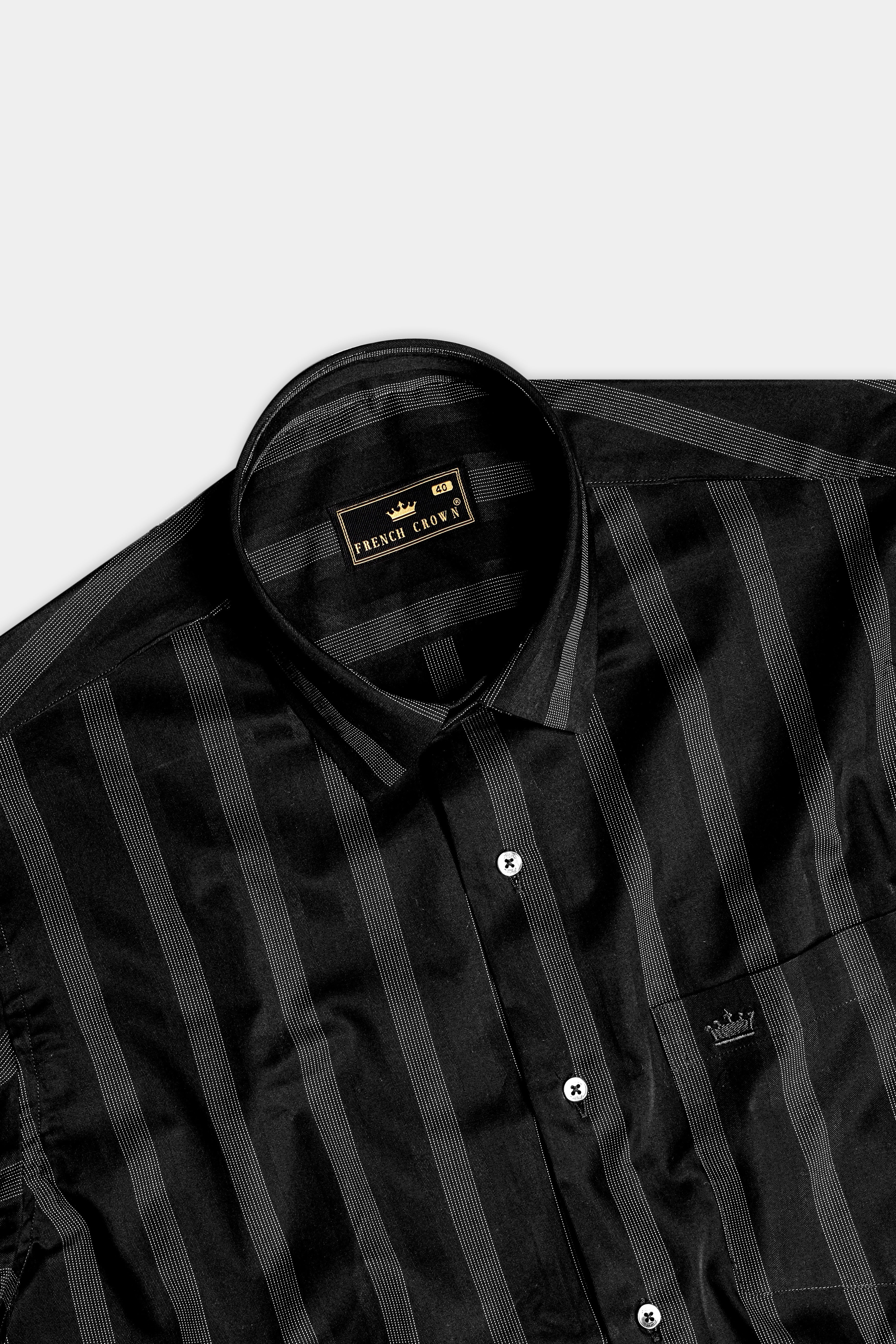 Nightshade-Jade Black Peking Striped Dobby Textured Premium Giza Cotton Dress Shirt