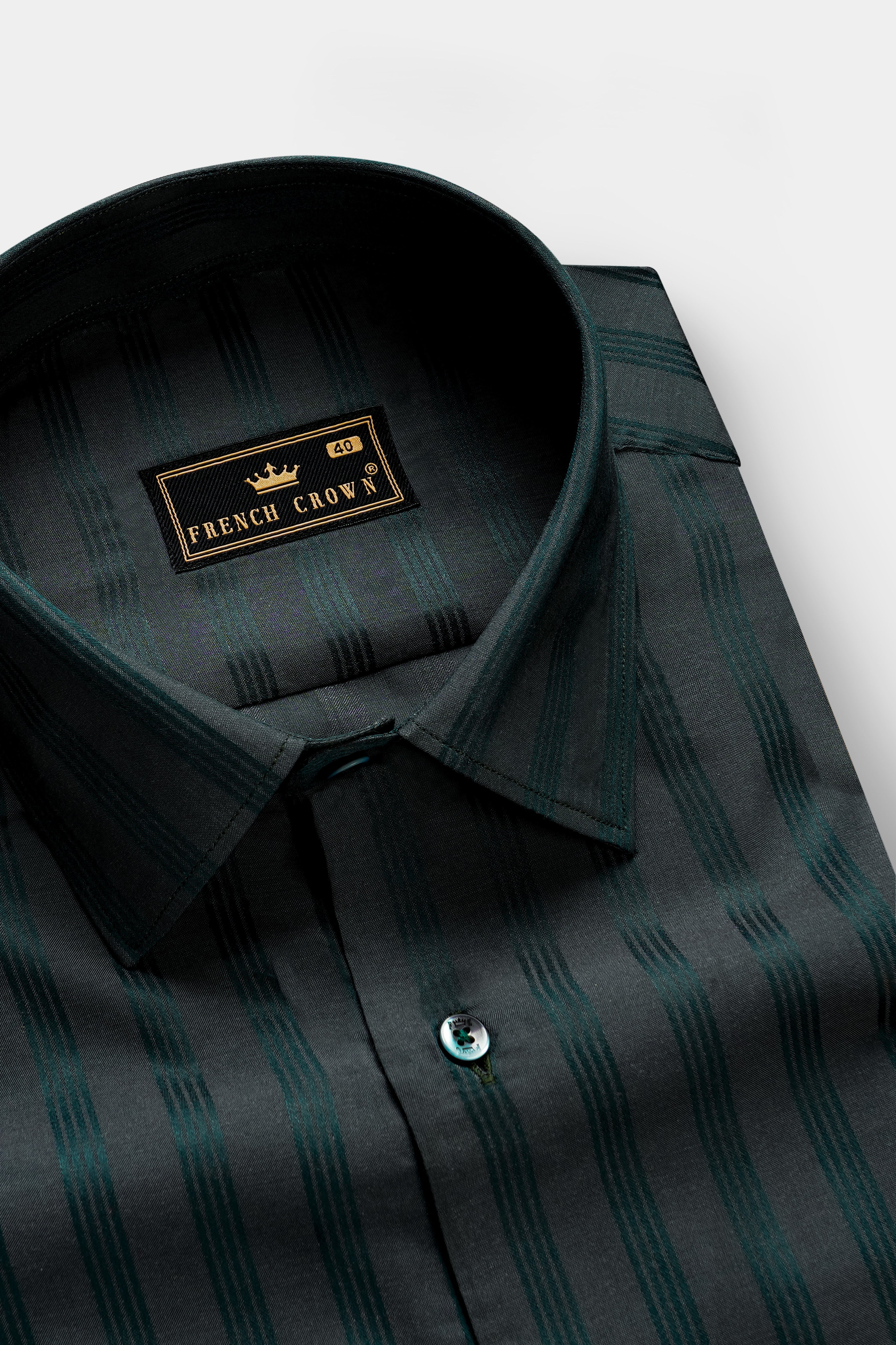 Verdant-Timber Green Classic Striped Jacquard Premium Cotton Dress Shirt