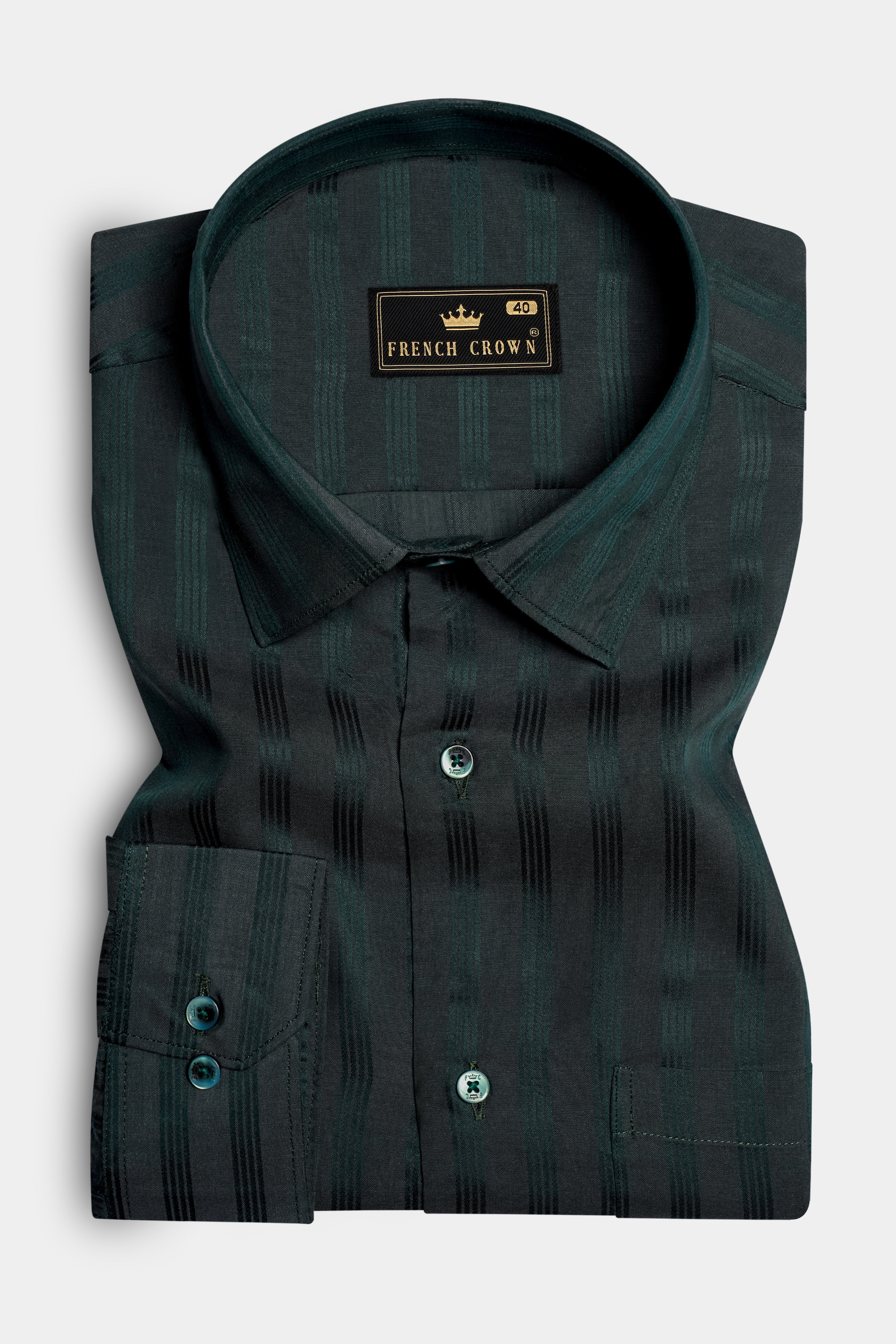 Verdant-Timber Green Classic Striped Jacquard Premium Cotton Dress Shirt