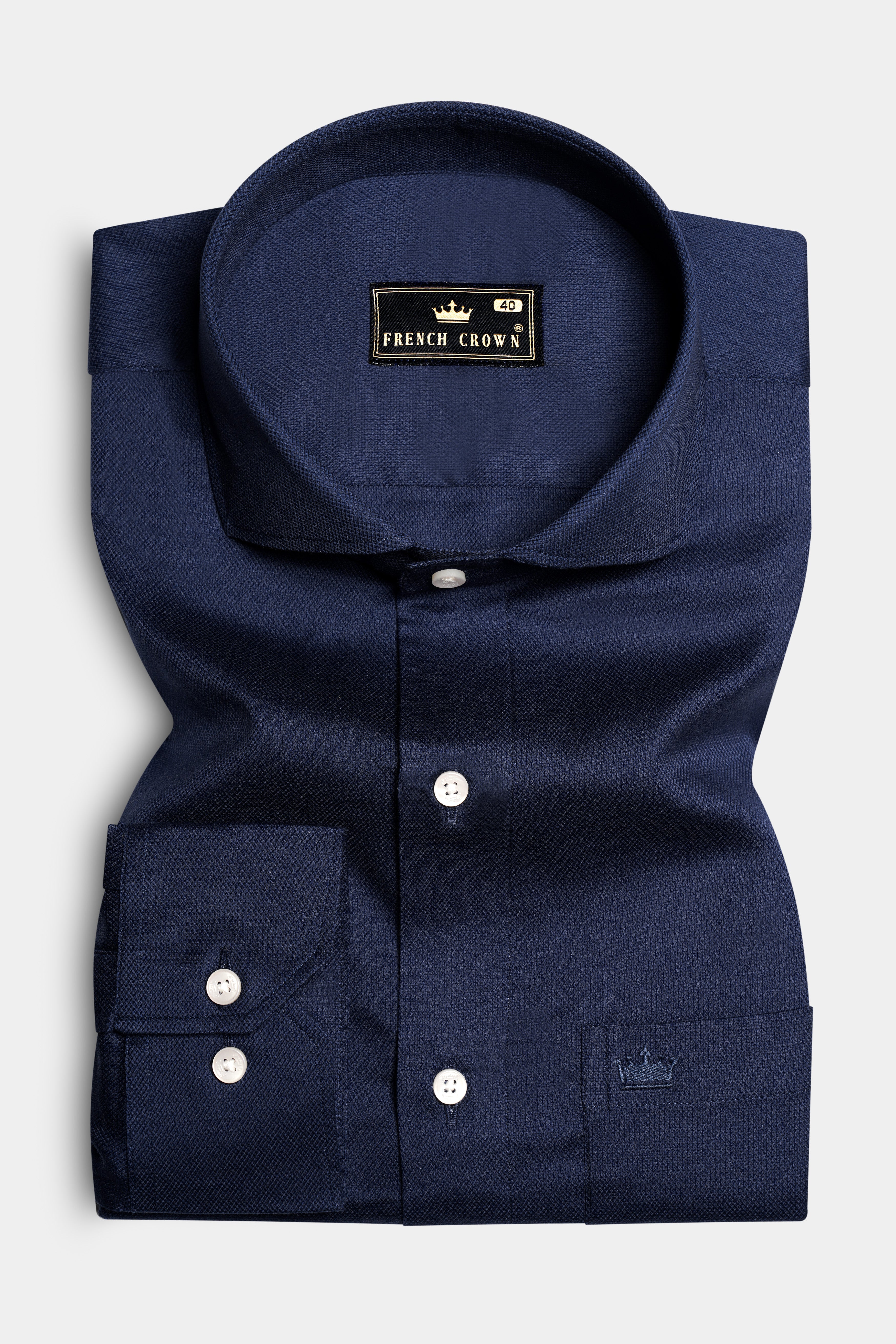 Sapphire Forge-Vulcan Blue Solid Dobby Textured Premium Giza Cotton Dress Shirt