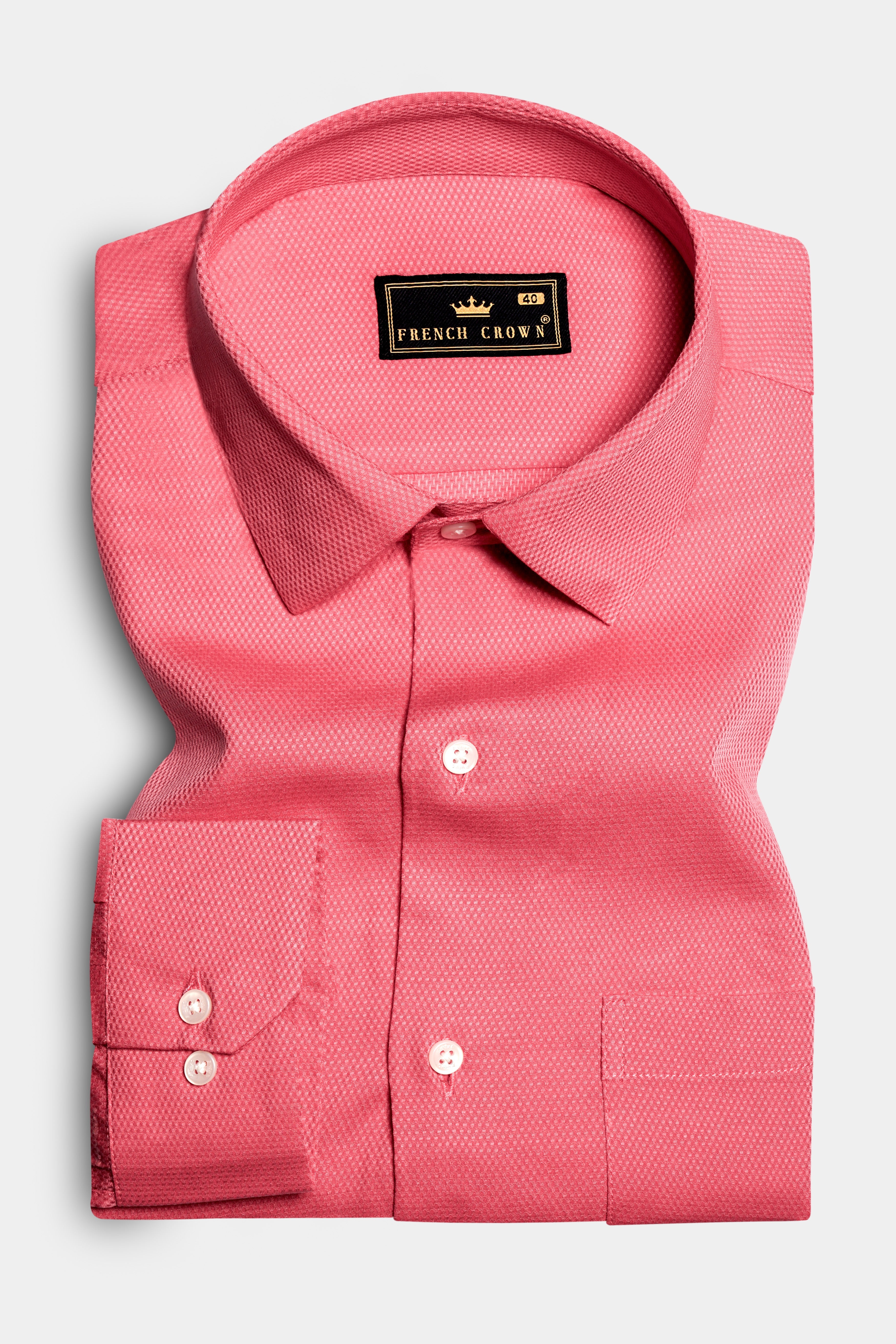 Peony Glow-Froly Pink Dobby Textured Premium Giza Cotton Dress Shirt