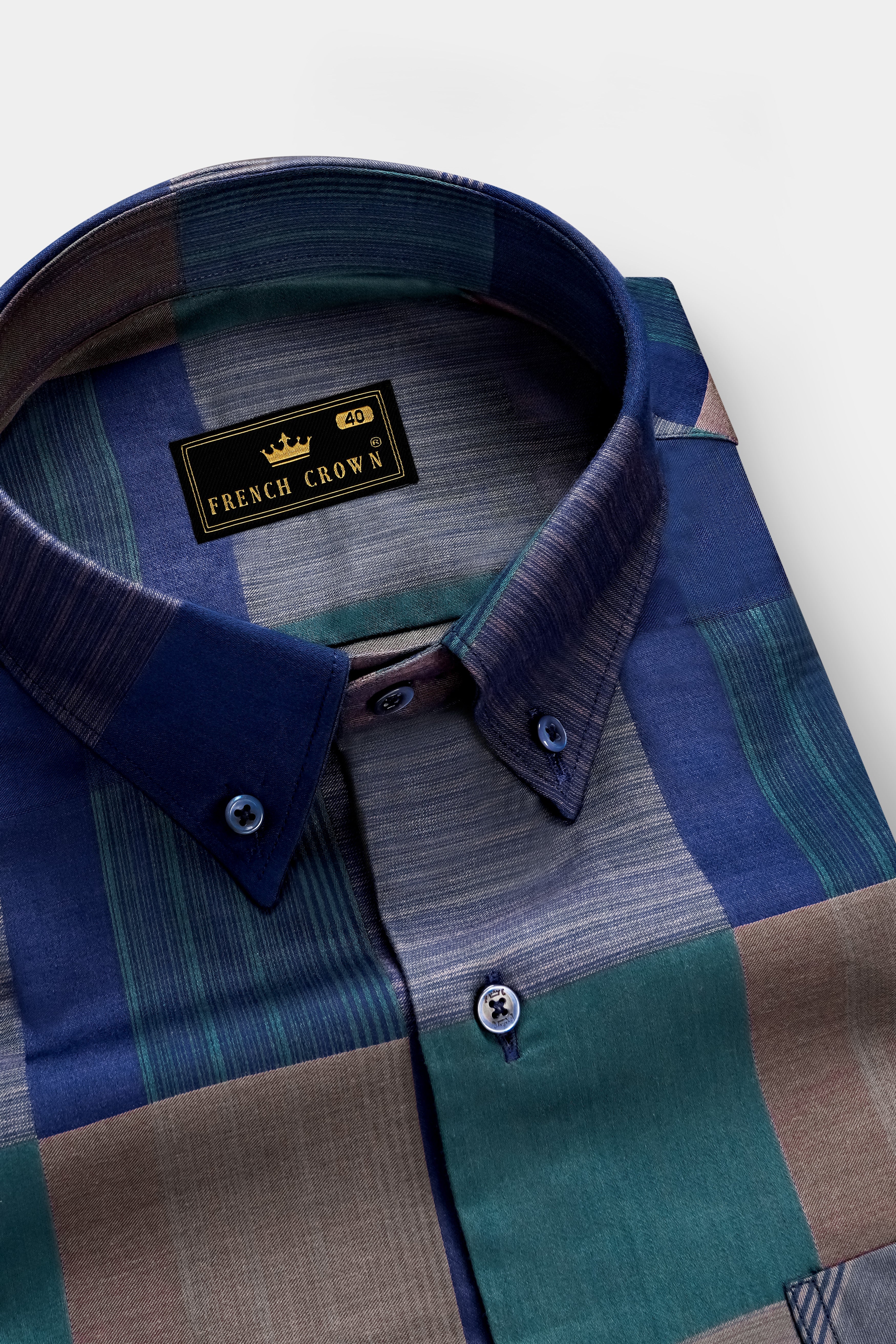 Emerald Sky-Zodiac Blue And William Green Plaid Jacquard Textured Premium Cotton Dress Shirt