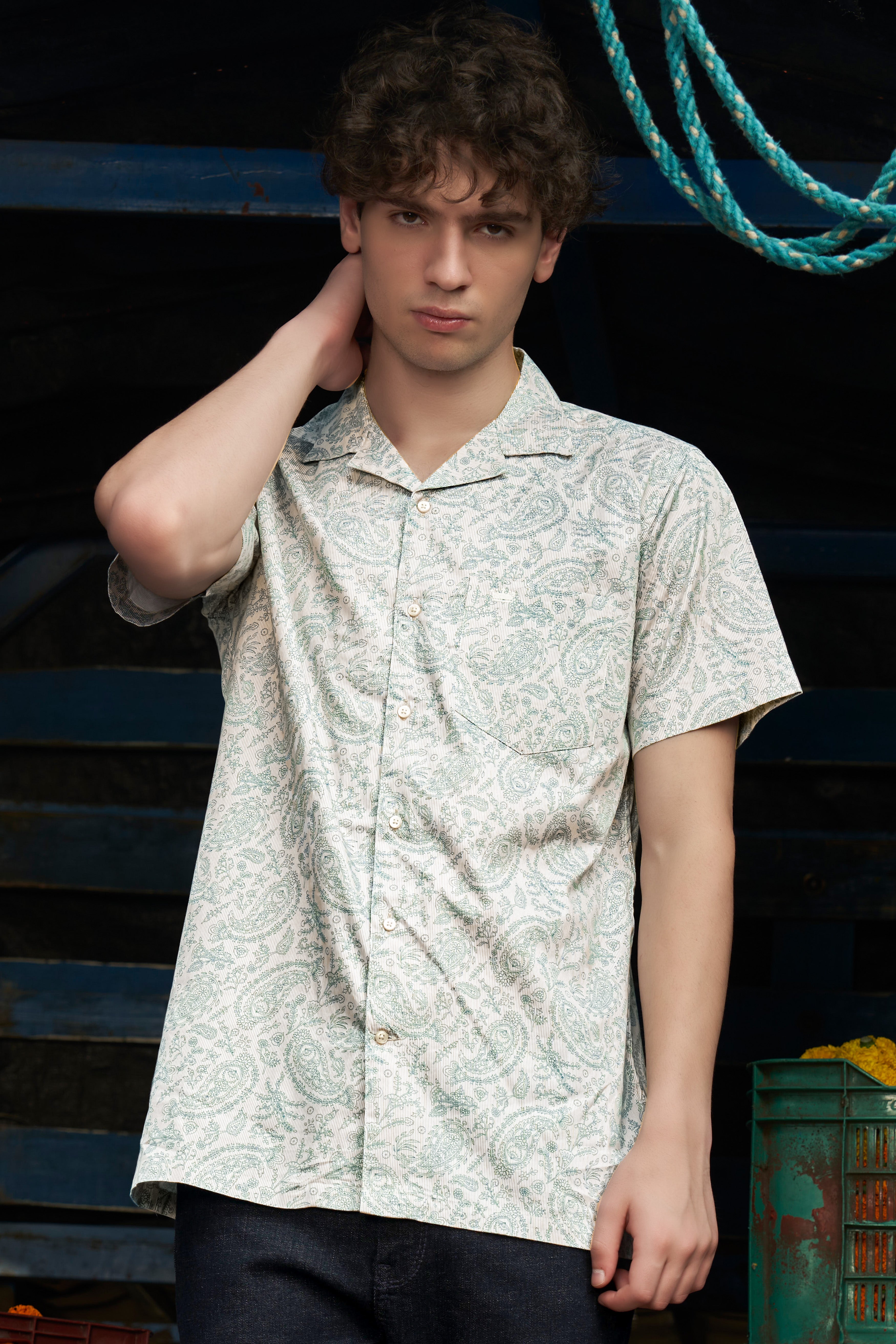 Ivy Stone-Stonewall Cream And Dianne Green Paisleys Printed Subtle Sheen Super Soft Premium Cotton Casual Shirt