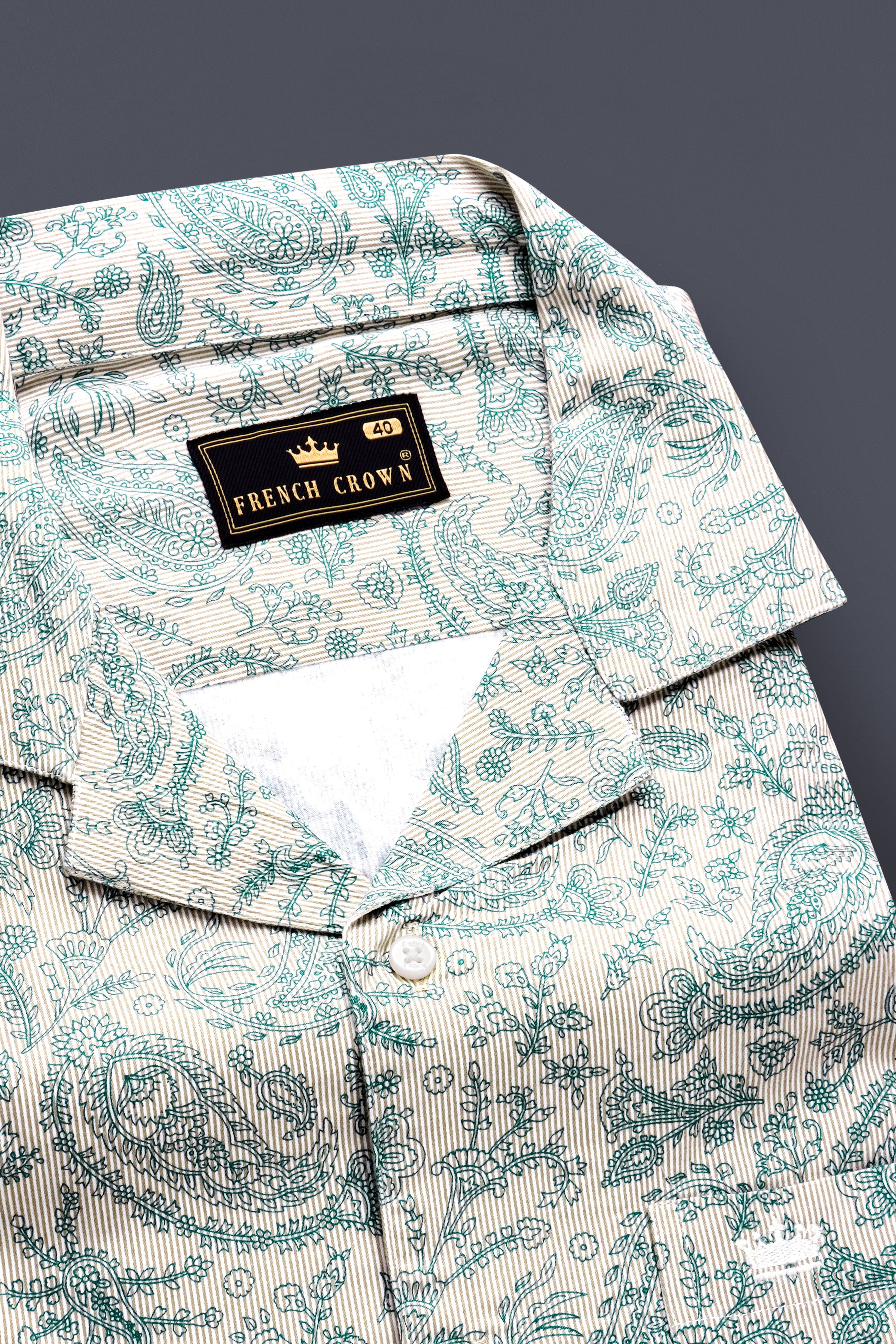 Ivy Stone-Stonewall Cream And Dianne Green Paisleys Printed Subtle Sheen Super Soft Premium Cotton Casual Shirt