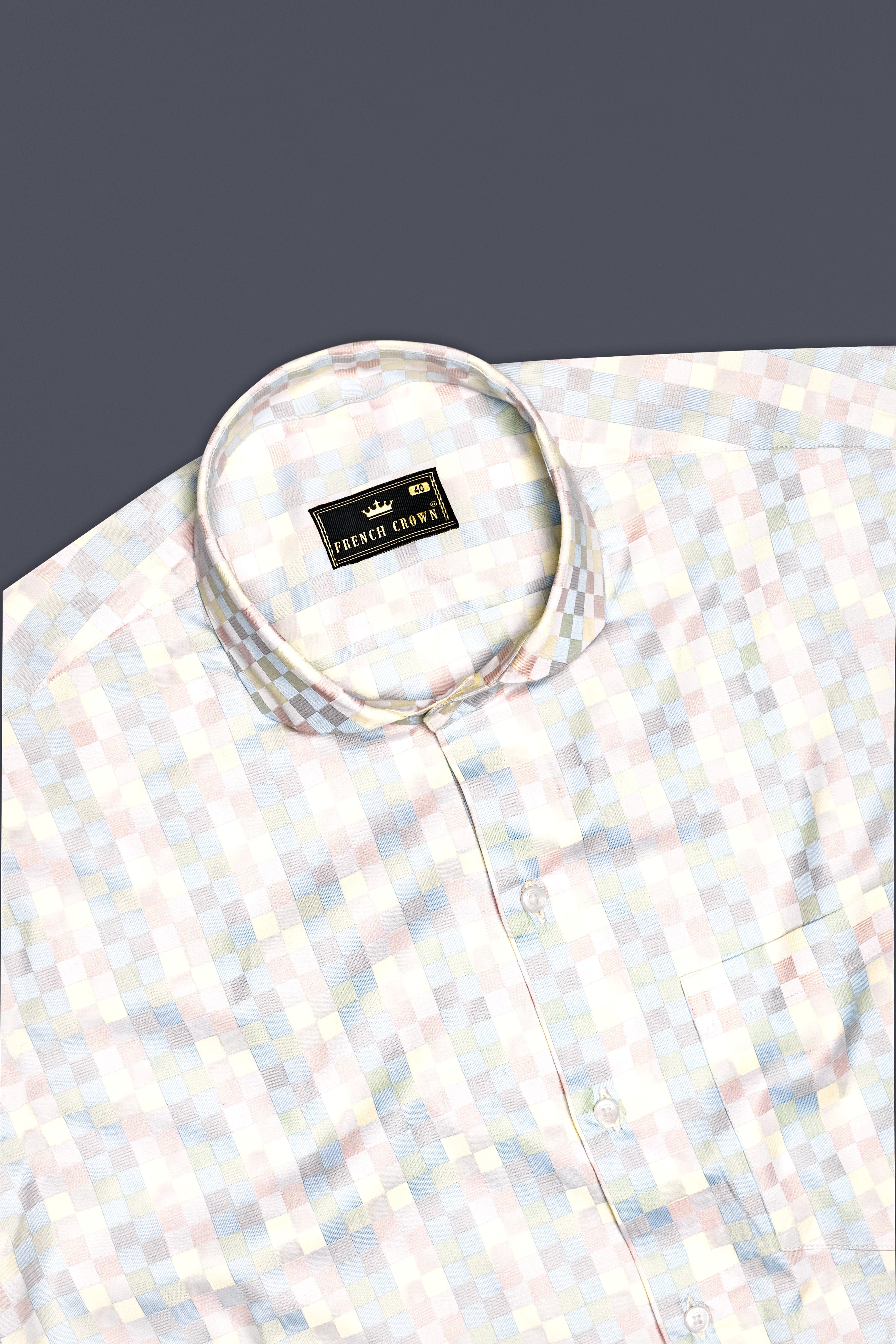 Twilight Pink And Cadet Blue Jacquard Textured Premium Cotton Dress Shirt