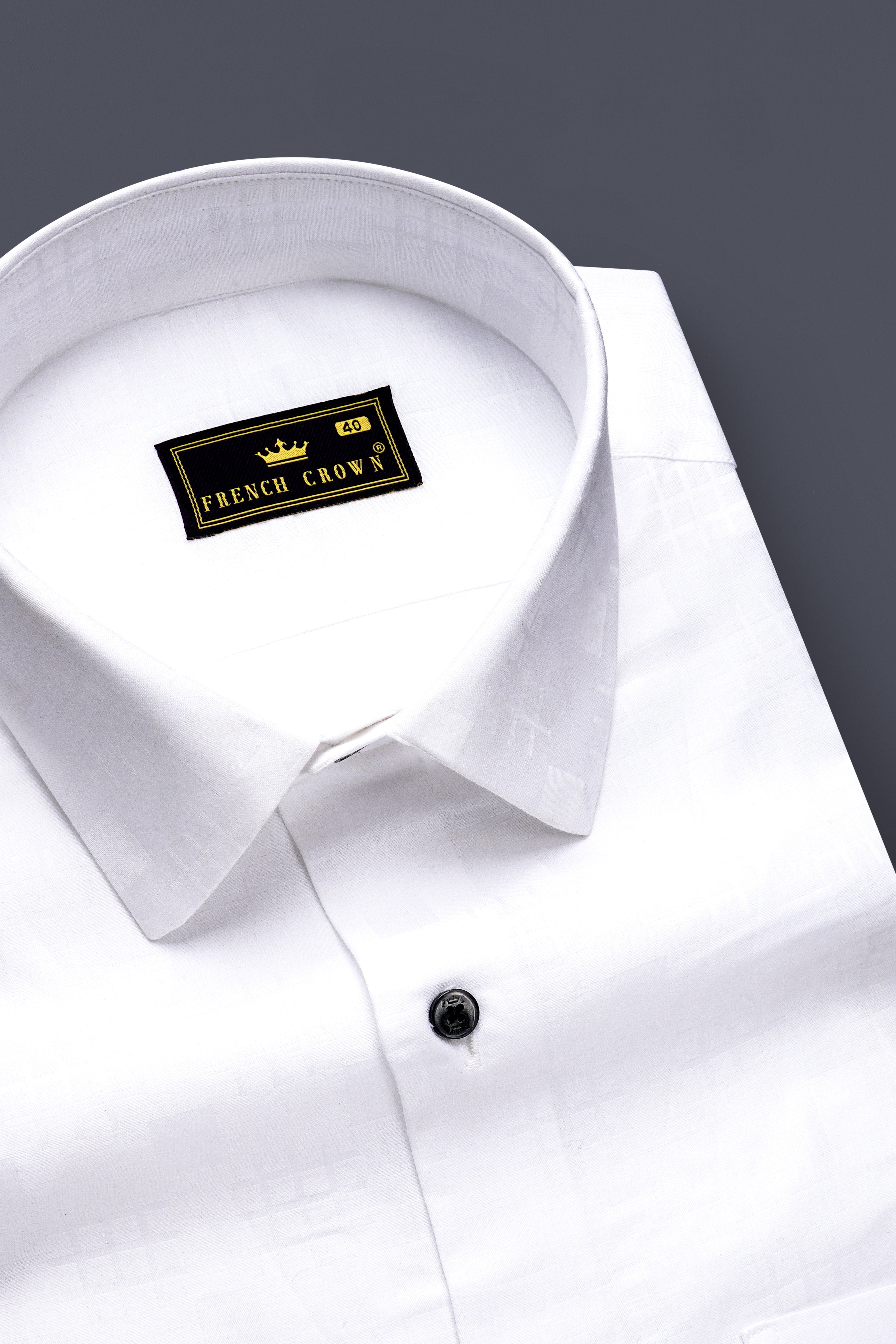 Snow Drift-Bright White Solid Jacquard Textured Premium Cotton Dress Shirt