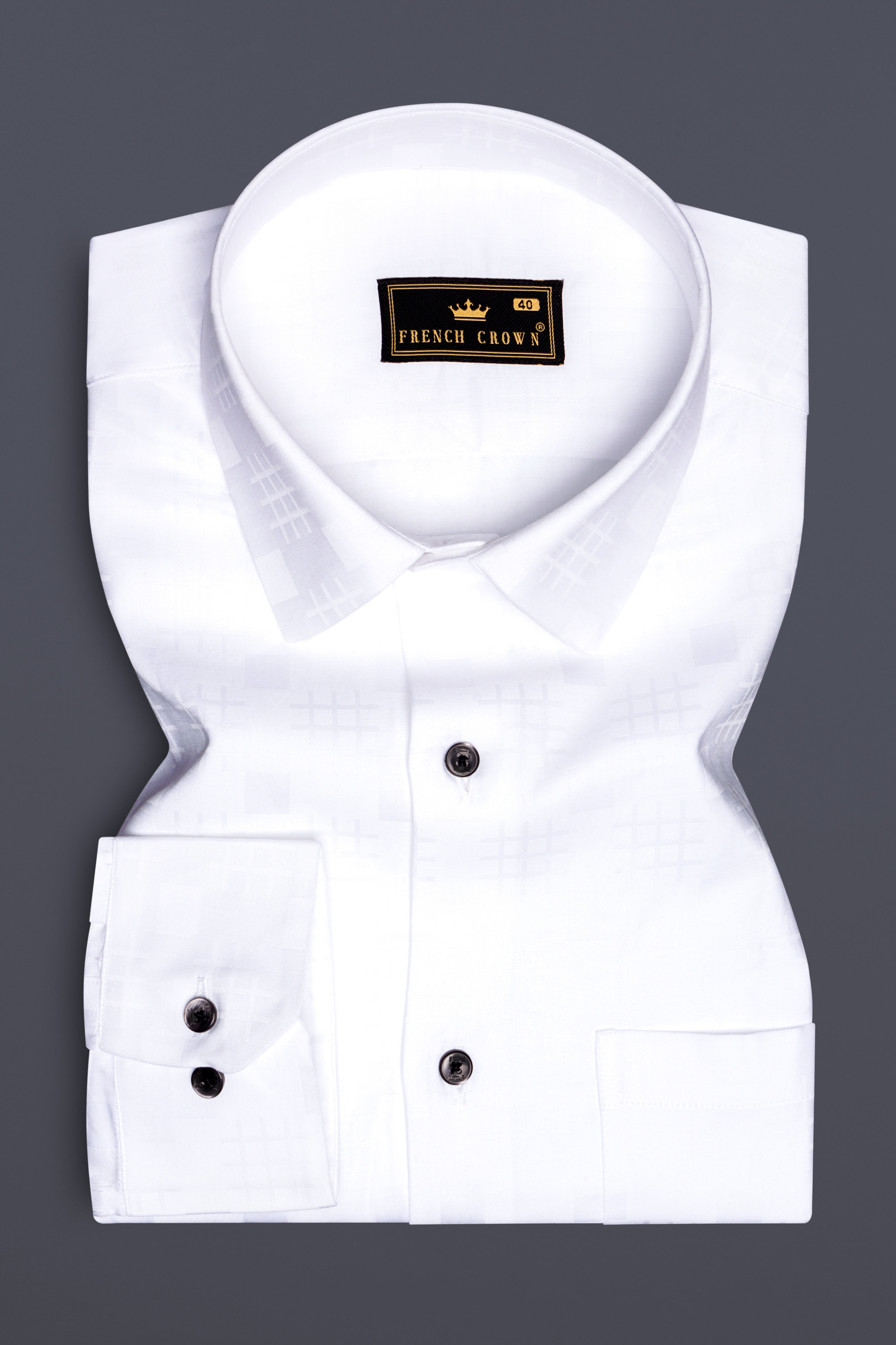 Snow Drift-Bright White Solid Jacquard Textured Premium Cotton Dress Shirt