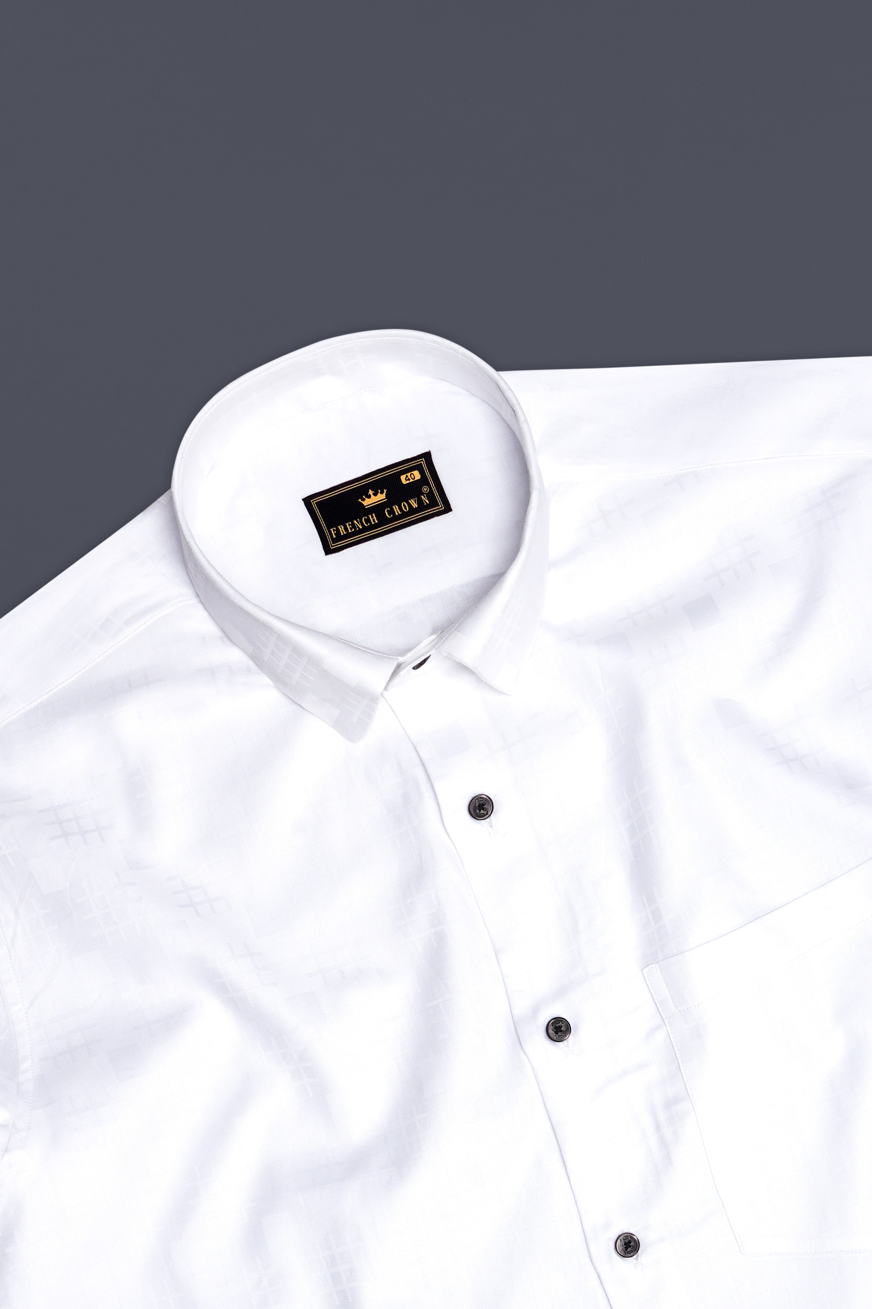 Snow Drift-Bright White Solid Jacquard Textured Premium Cotton Dress Shirt