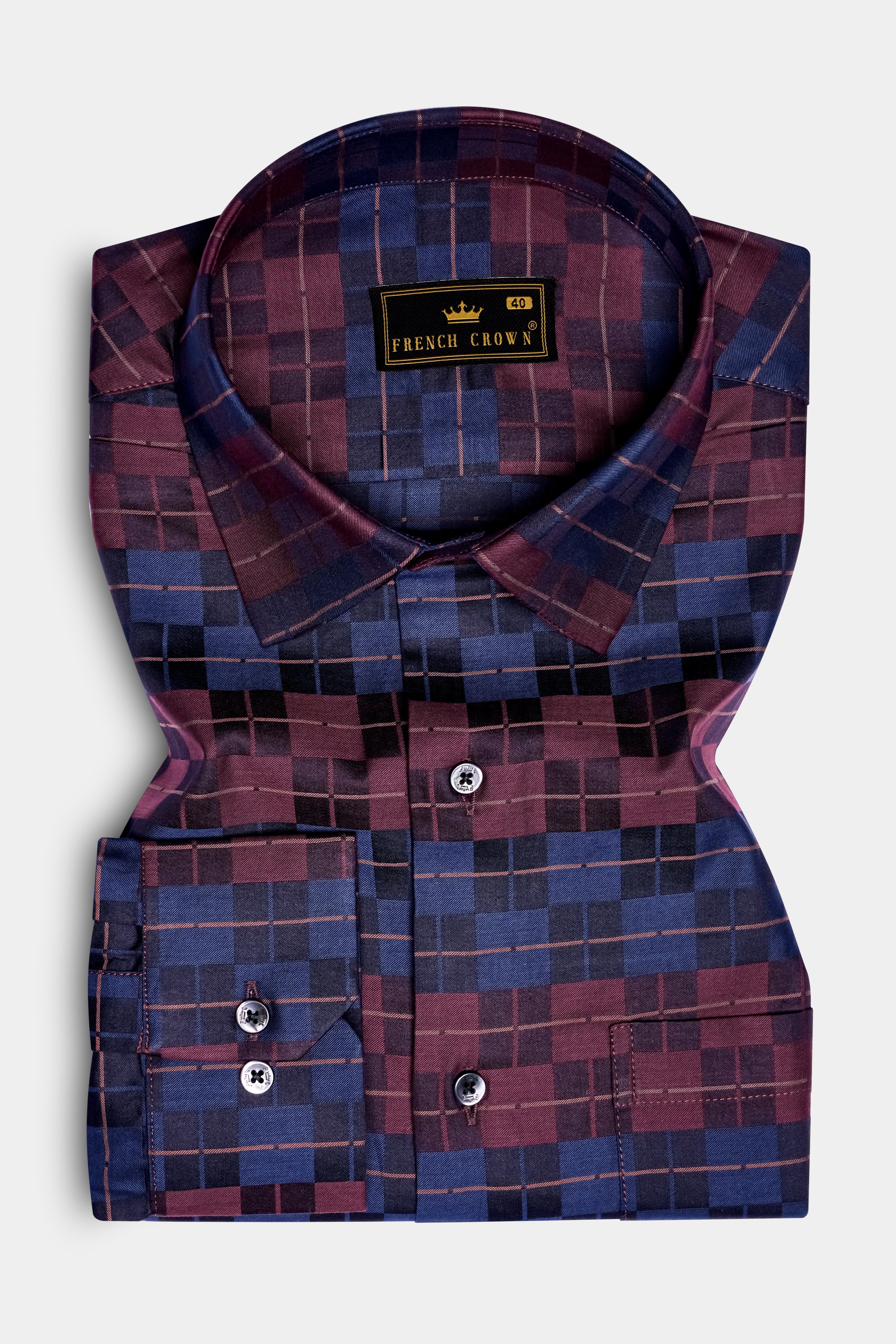 Autumn-Boysenberry Maroon And Kashmir Blue Jacquard Textured Premium Cotton Dress Shirt