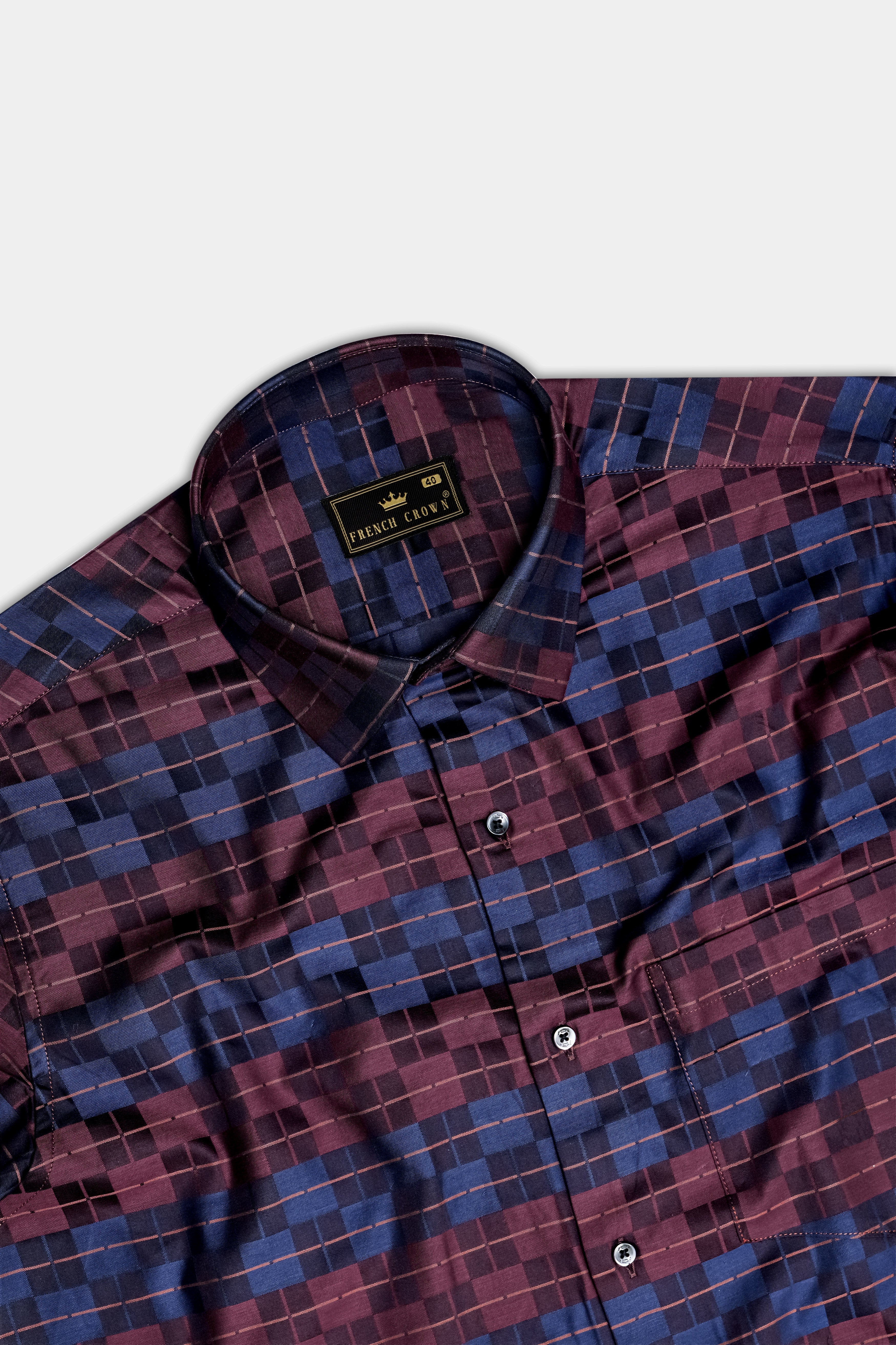 Autumn-Boysenberry Maroon And Kashmir Blue Jacquard Textured Premium Cotton Dress Shirt