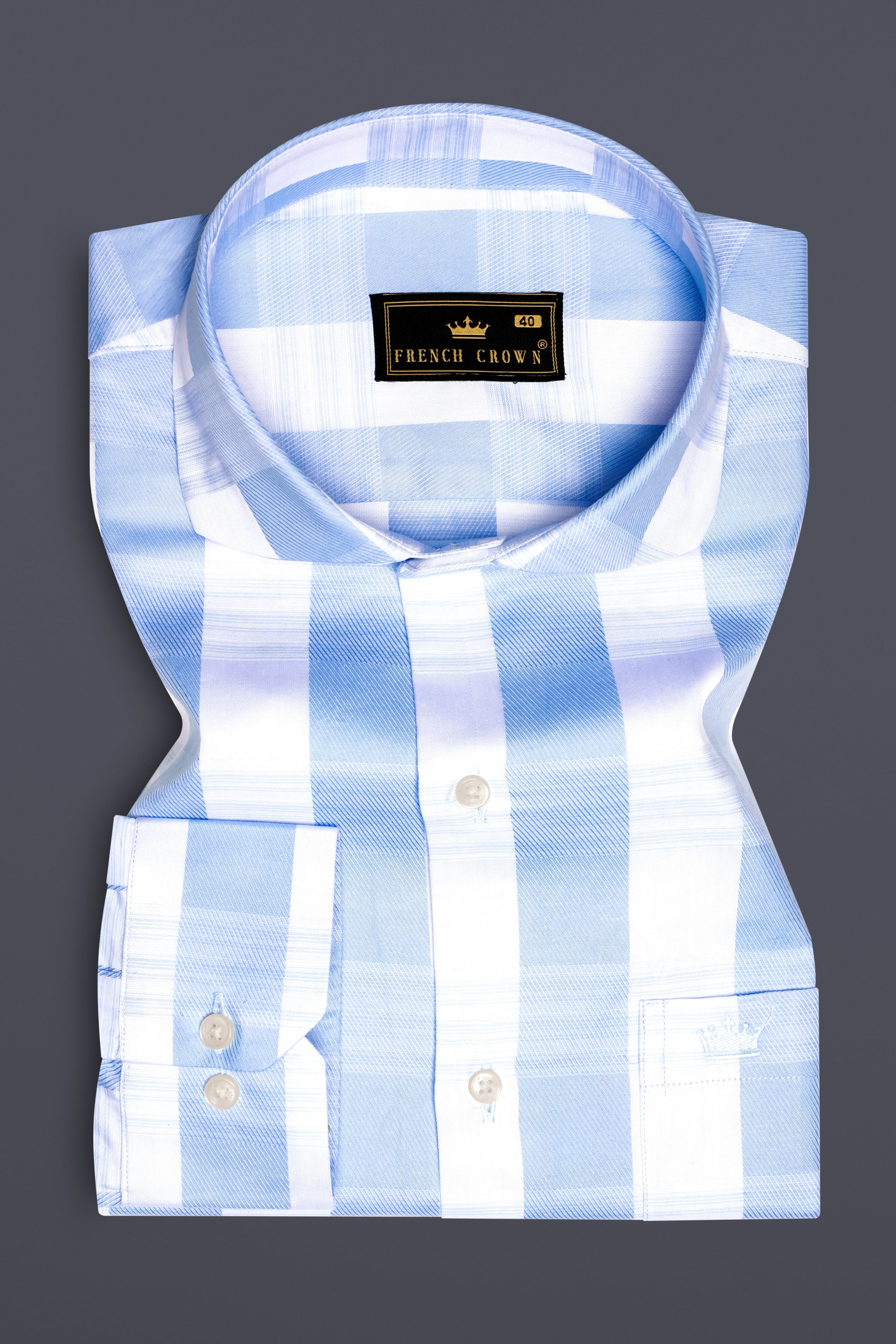 Skyline-Casper Blue And Bright White Awning Striped Jacquard Textured Premium Cotton Dress Shirt