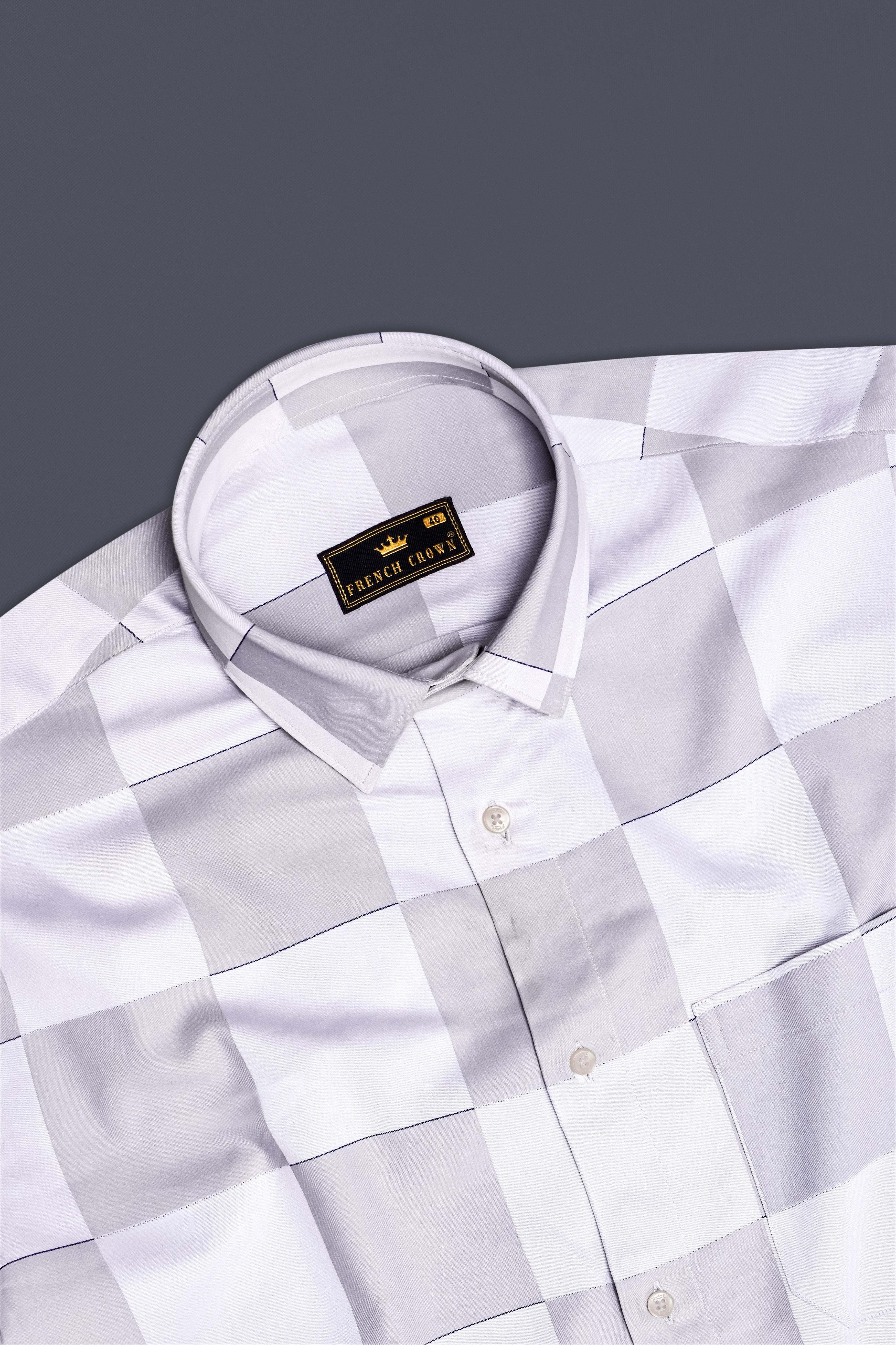 Frosted Grid-Mercury Gray And Bright White Windowpane Jacquard Textured Premium Cotton Dress Shirt