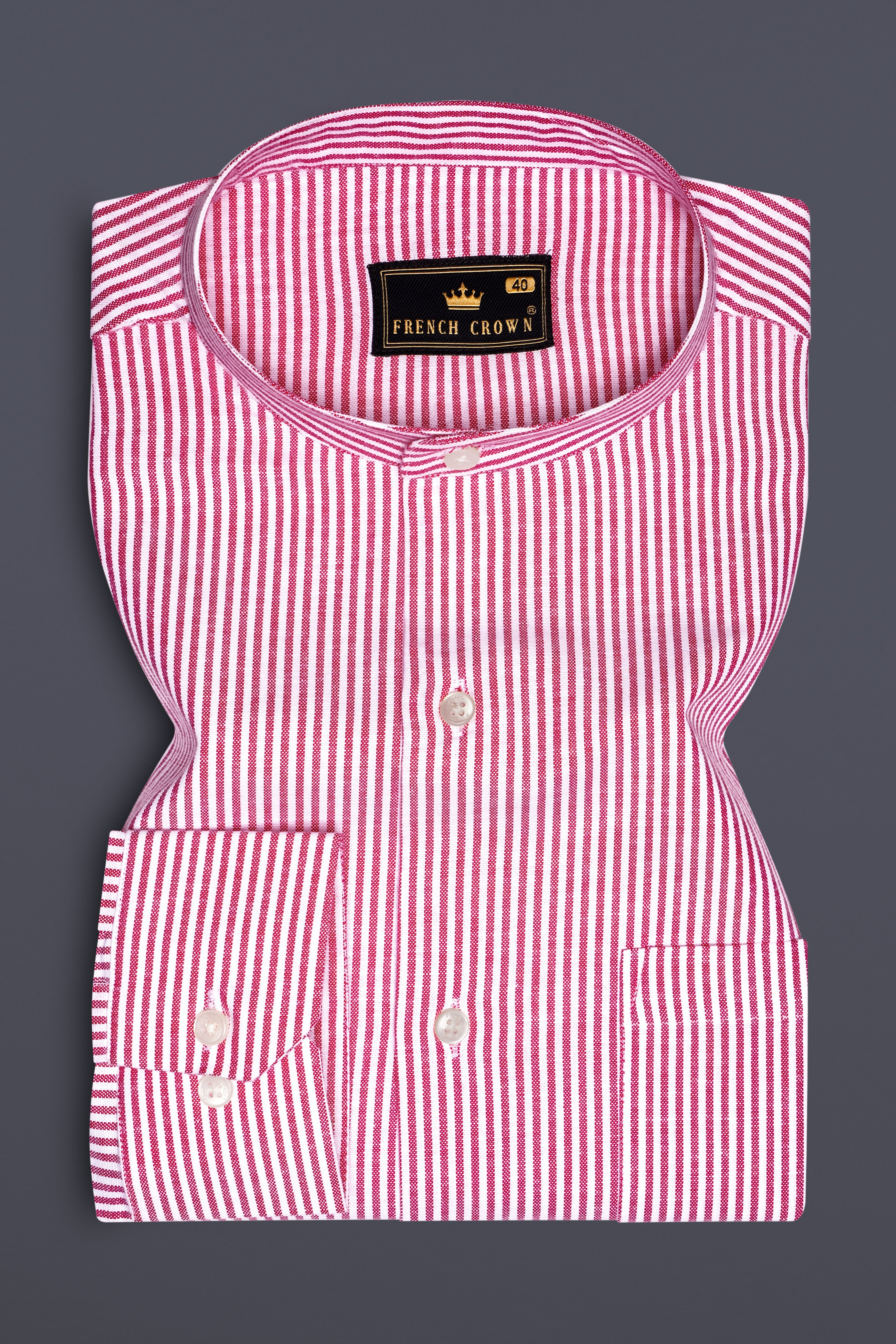 Crimson-Cranberry Pink And Bright White Candy Striped Oxford Premium Cotton Casual Shirt