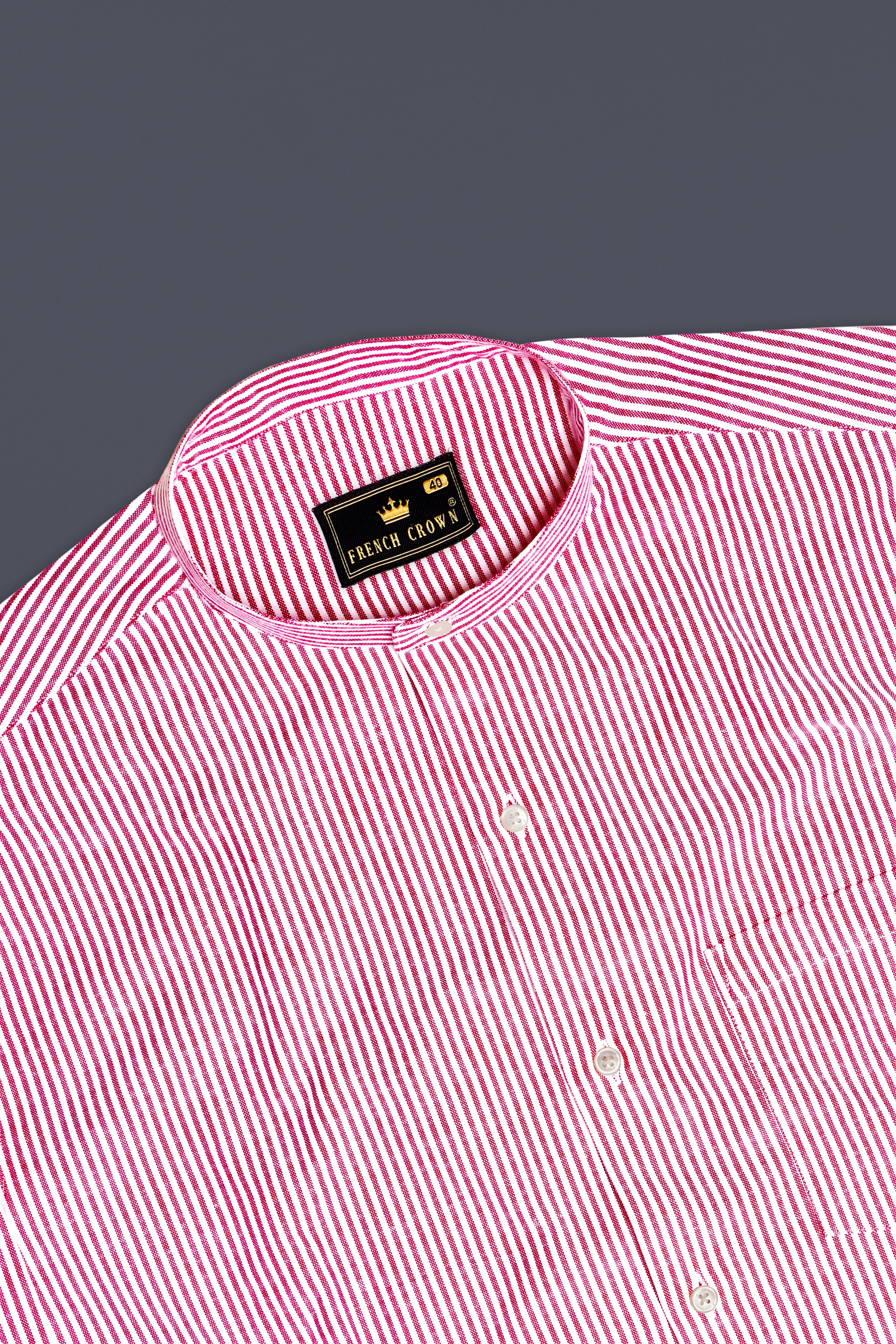 Crimson-Cranberry Pink And Bright White Candy Striped Oxford Premium Cotton Casual Shirt