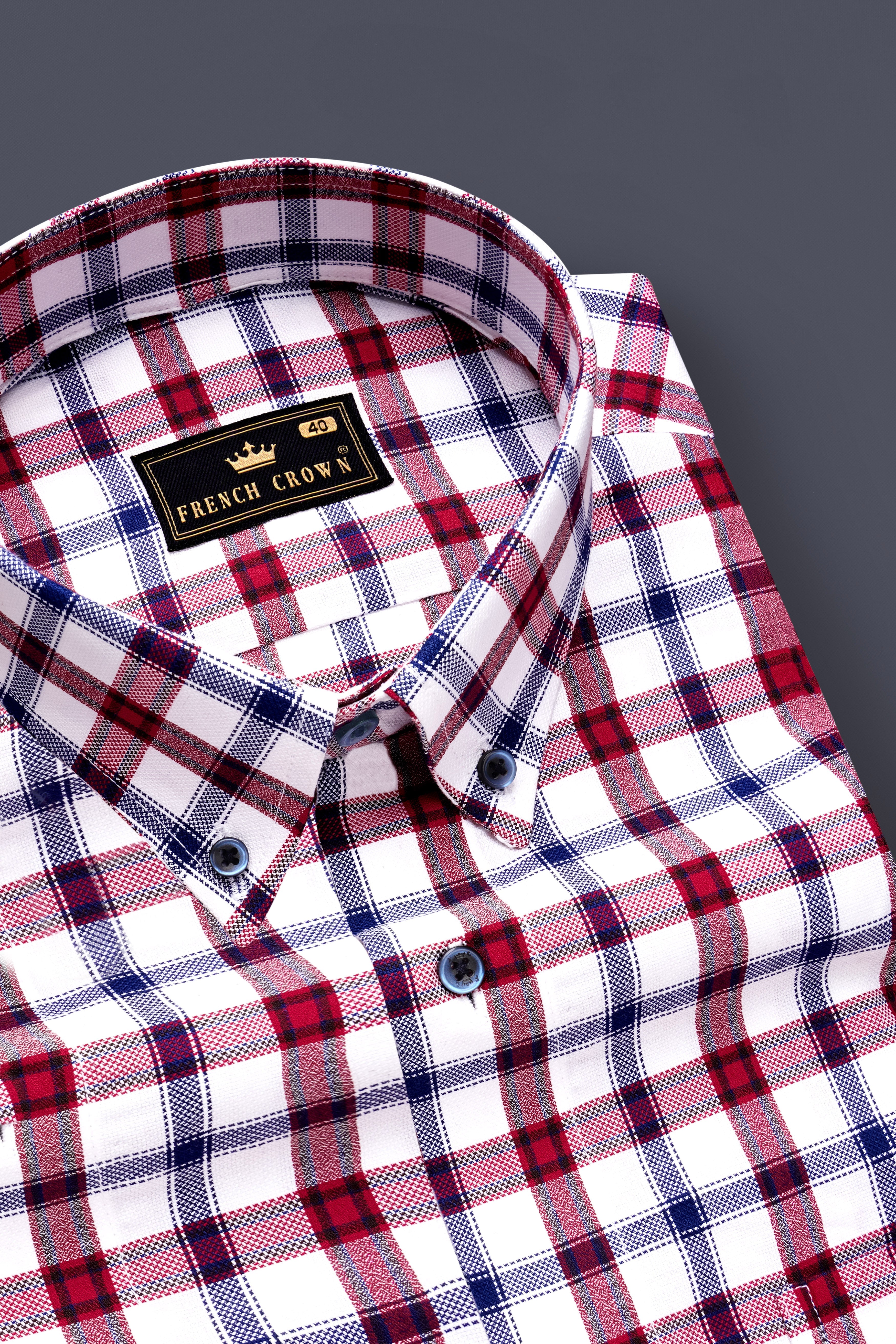 Vino-Wine Red And Bright White Plaid Dobby Textured Premium Giza Cotton Semi Formal Shirt