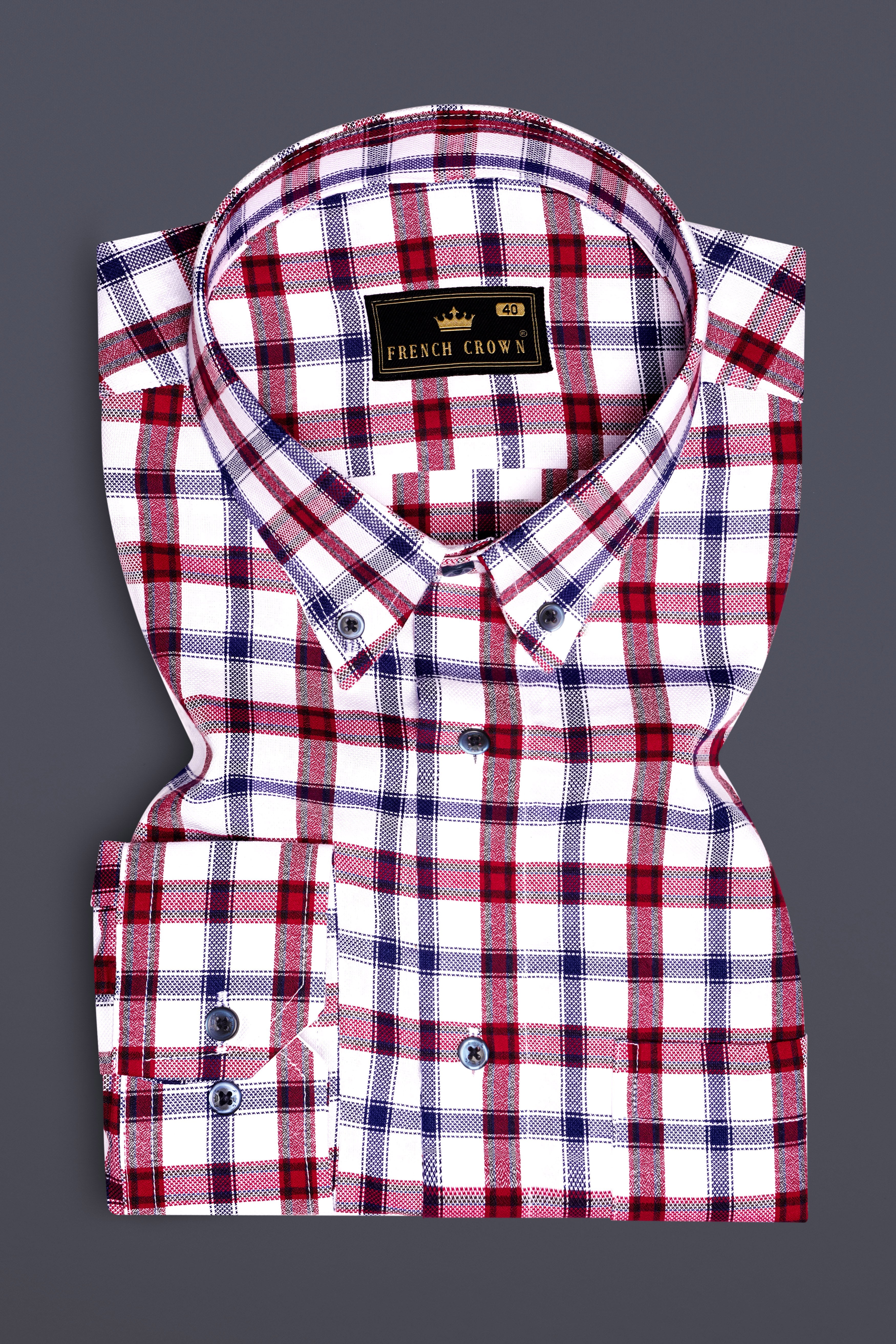 Vino-Wine Red And Bright White Plaid Dobby Textured Premium Giza Cotton Semi Formal Shirt