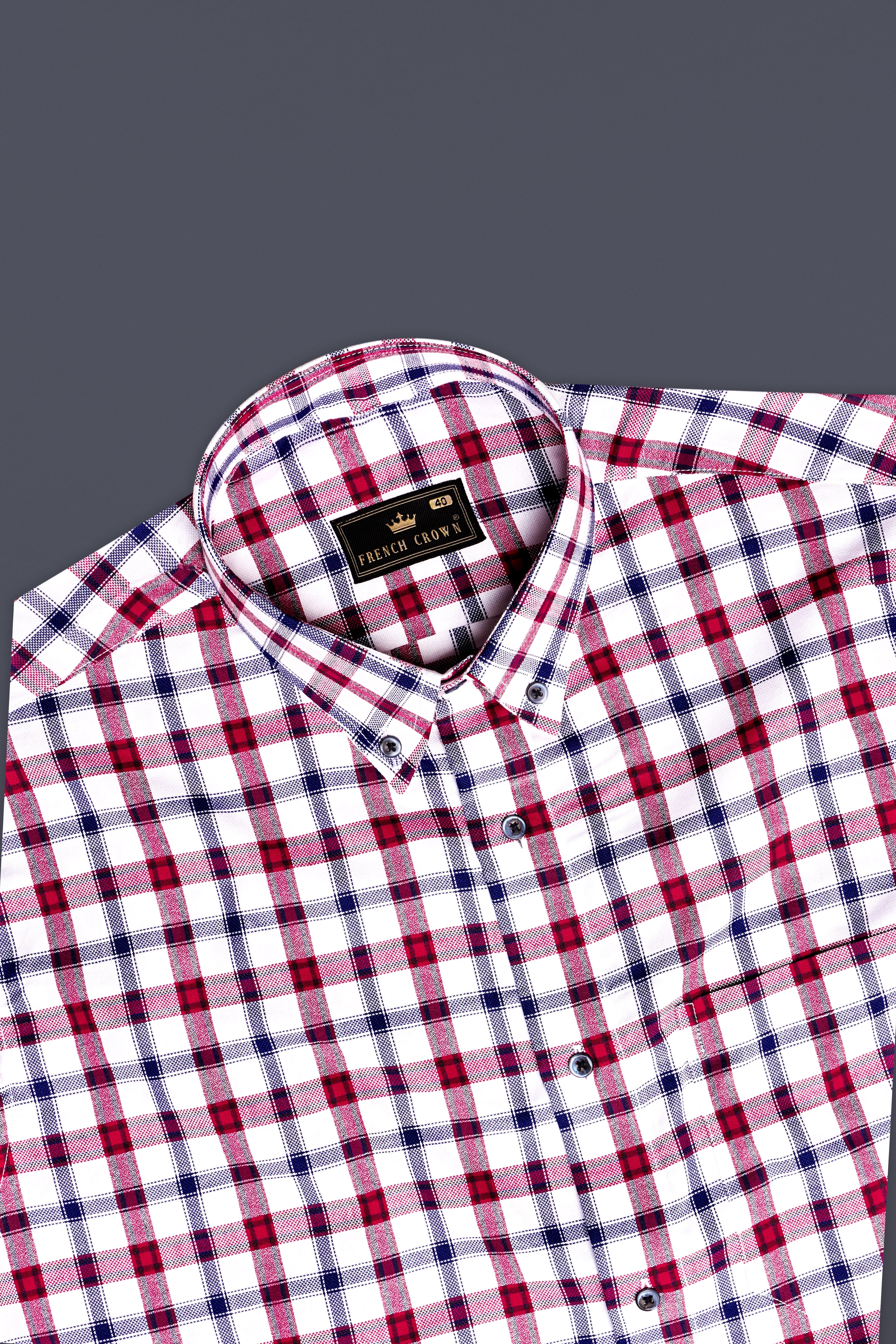 Vino-Wine Red And Bright White Plaid Dobby Textured Premium Giza Cotton Semi Formal Shirt