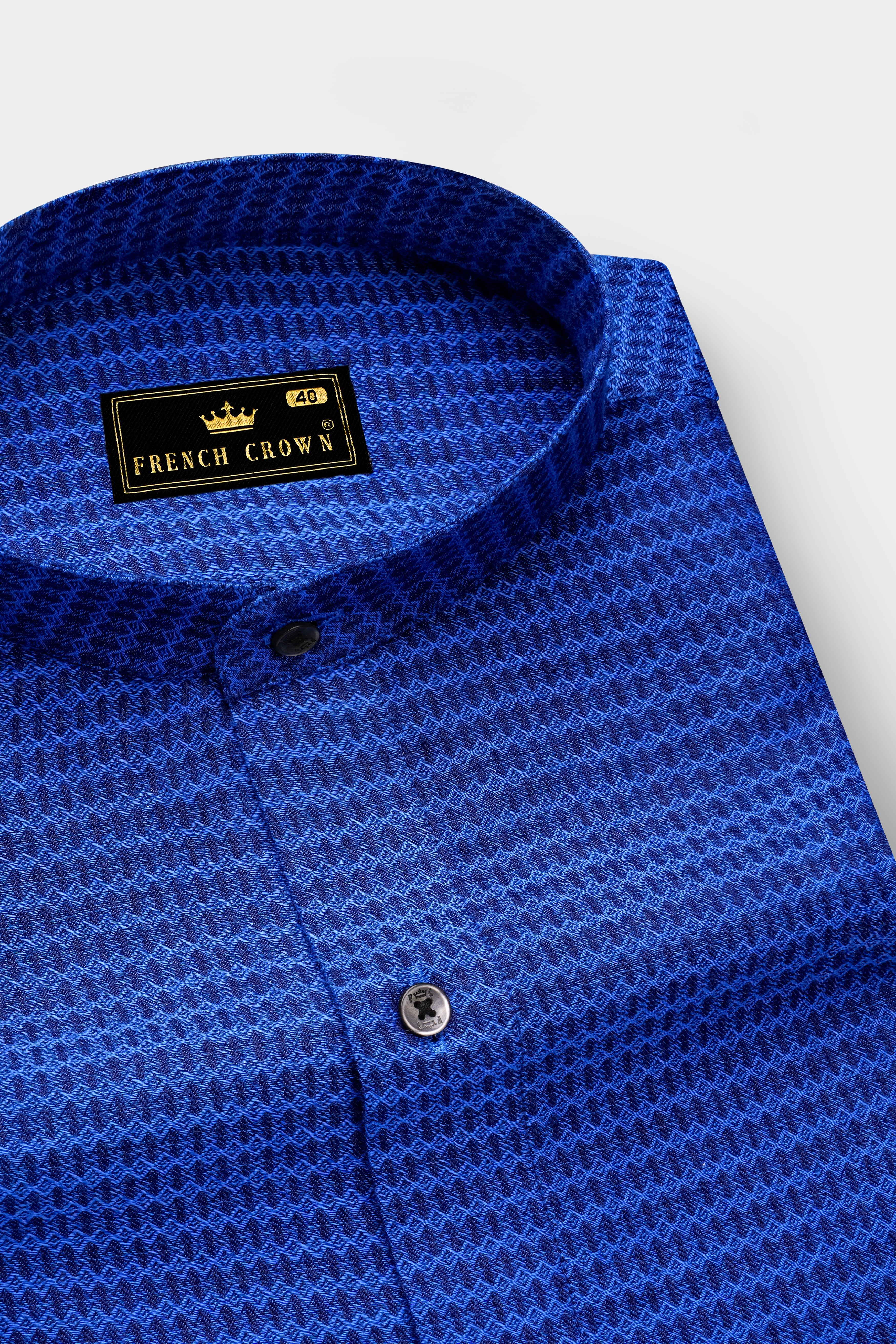 Oceanic-Biscay Blue Jacquard Textured Premium Cotton Semi Formal Shirt