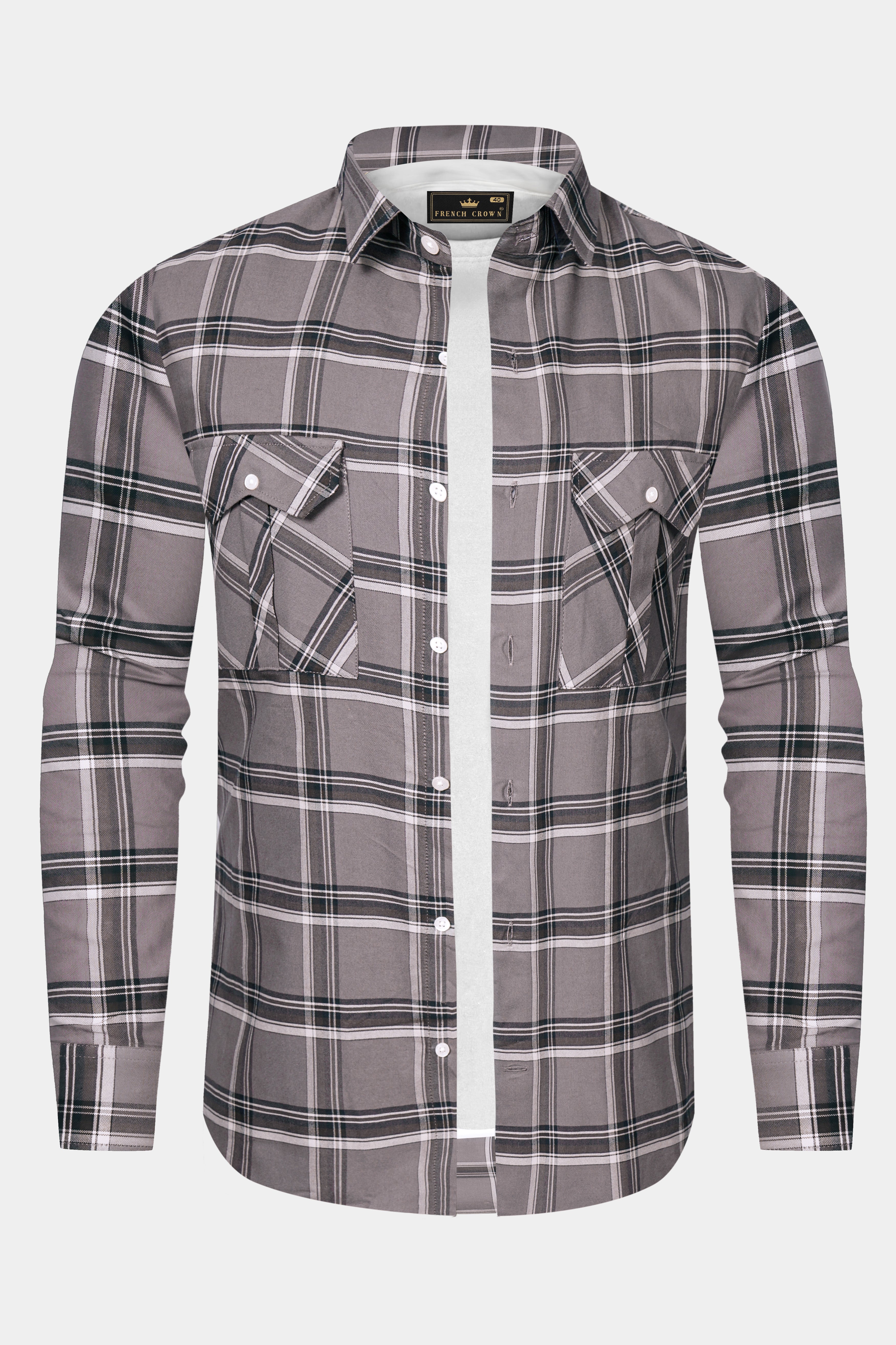 Scorpion Gray Plaid Oxford Premium Cotton Designer Overshirt/shacket