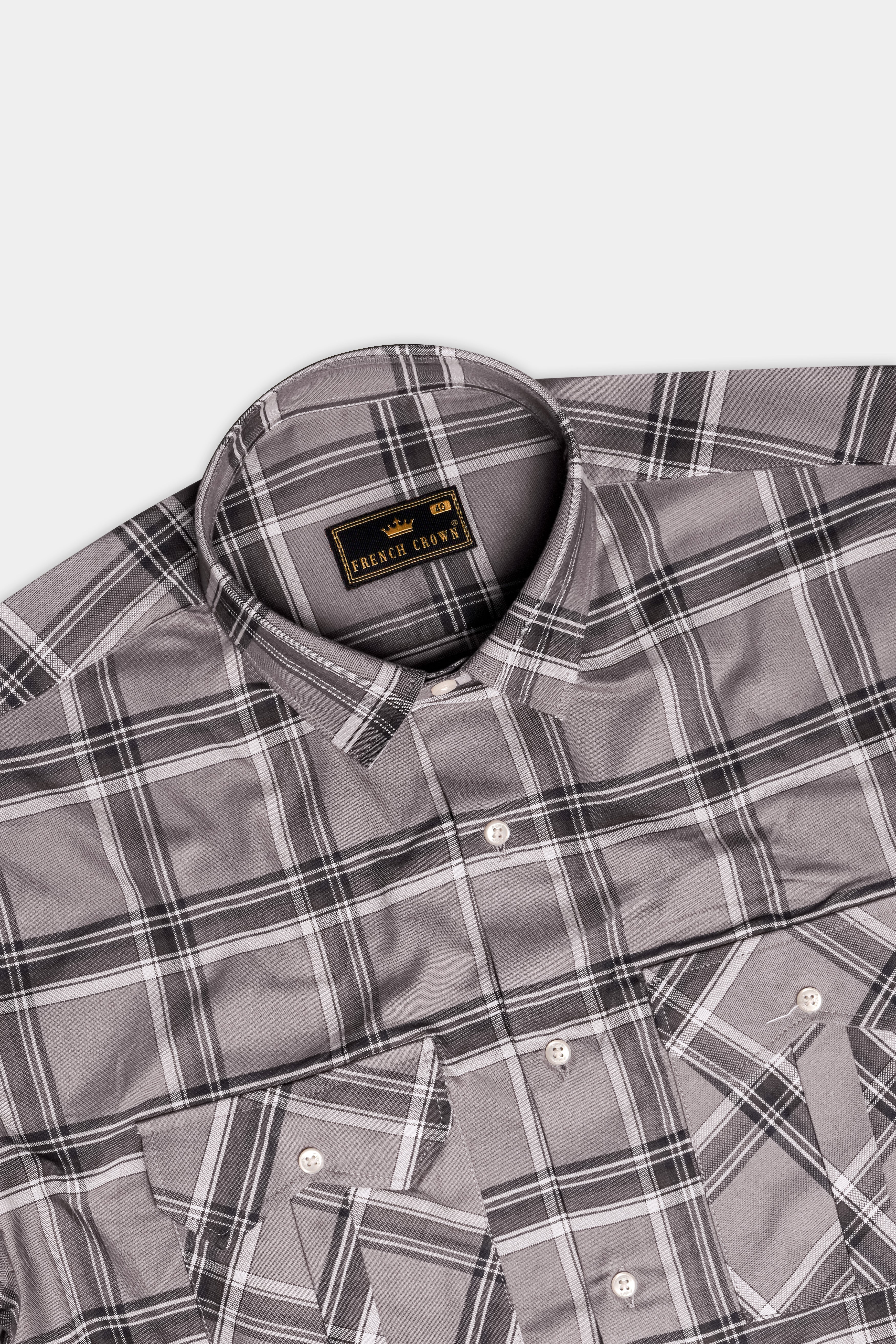 Scorpion Gray Plaid Oxford Premium Cotton Designer Overshirt/shacket