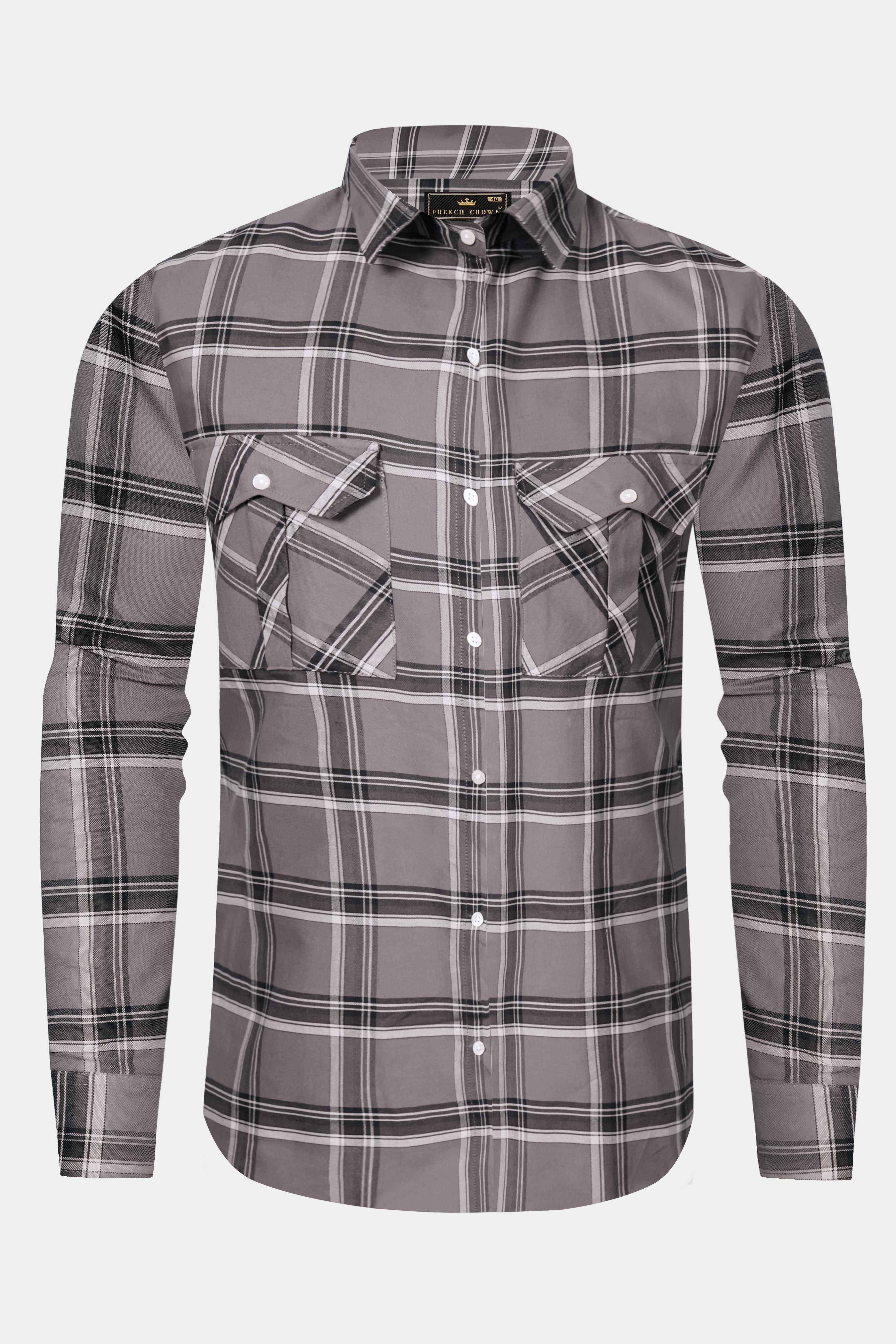 Scorpion Gray Plaid Oxford Premium Cotton Designer Overshirt/shacket