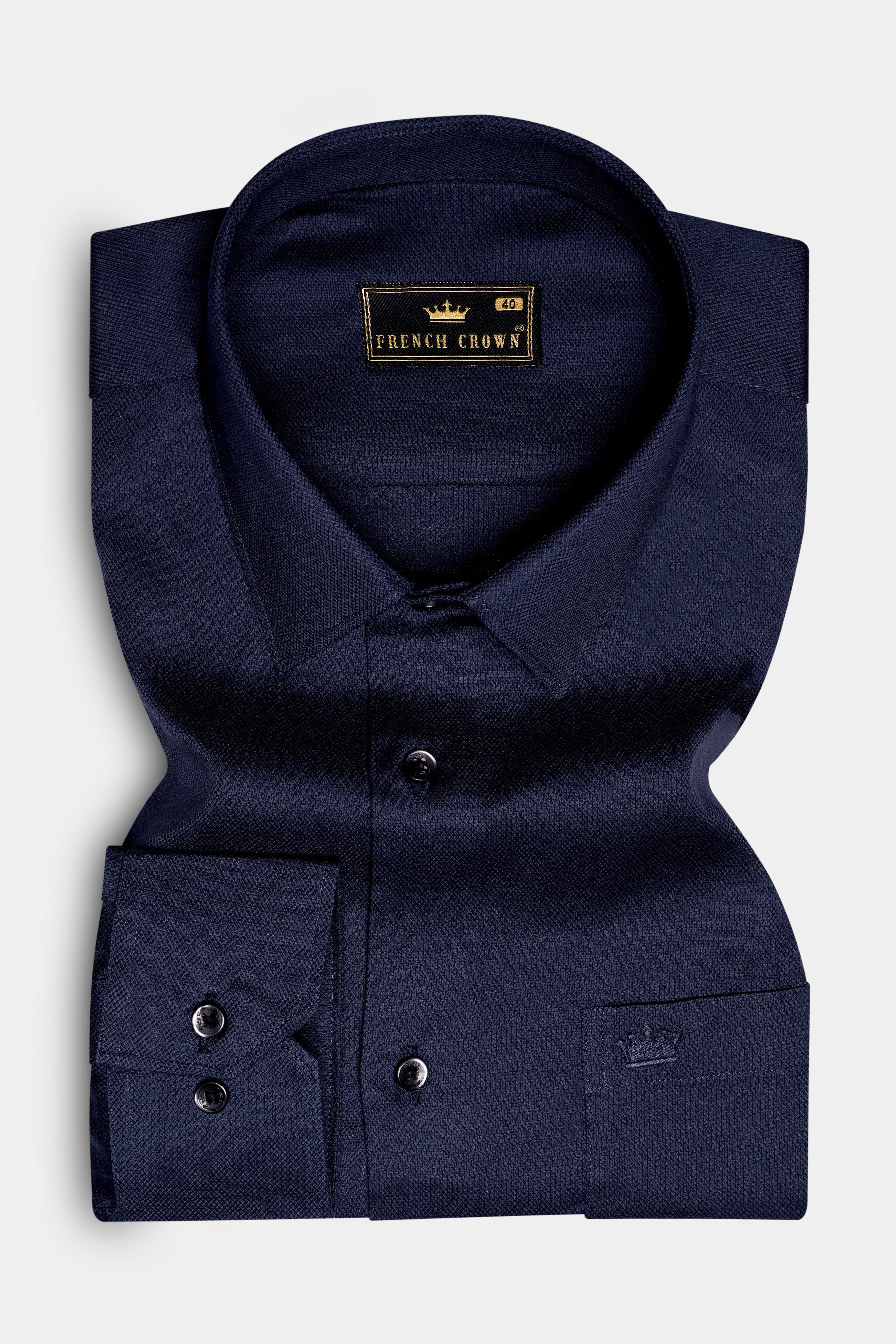 Nocturnal-Ebony Blue Solid Dobby Textured Premium Giza Cotton Dress Shirt