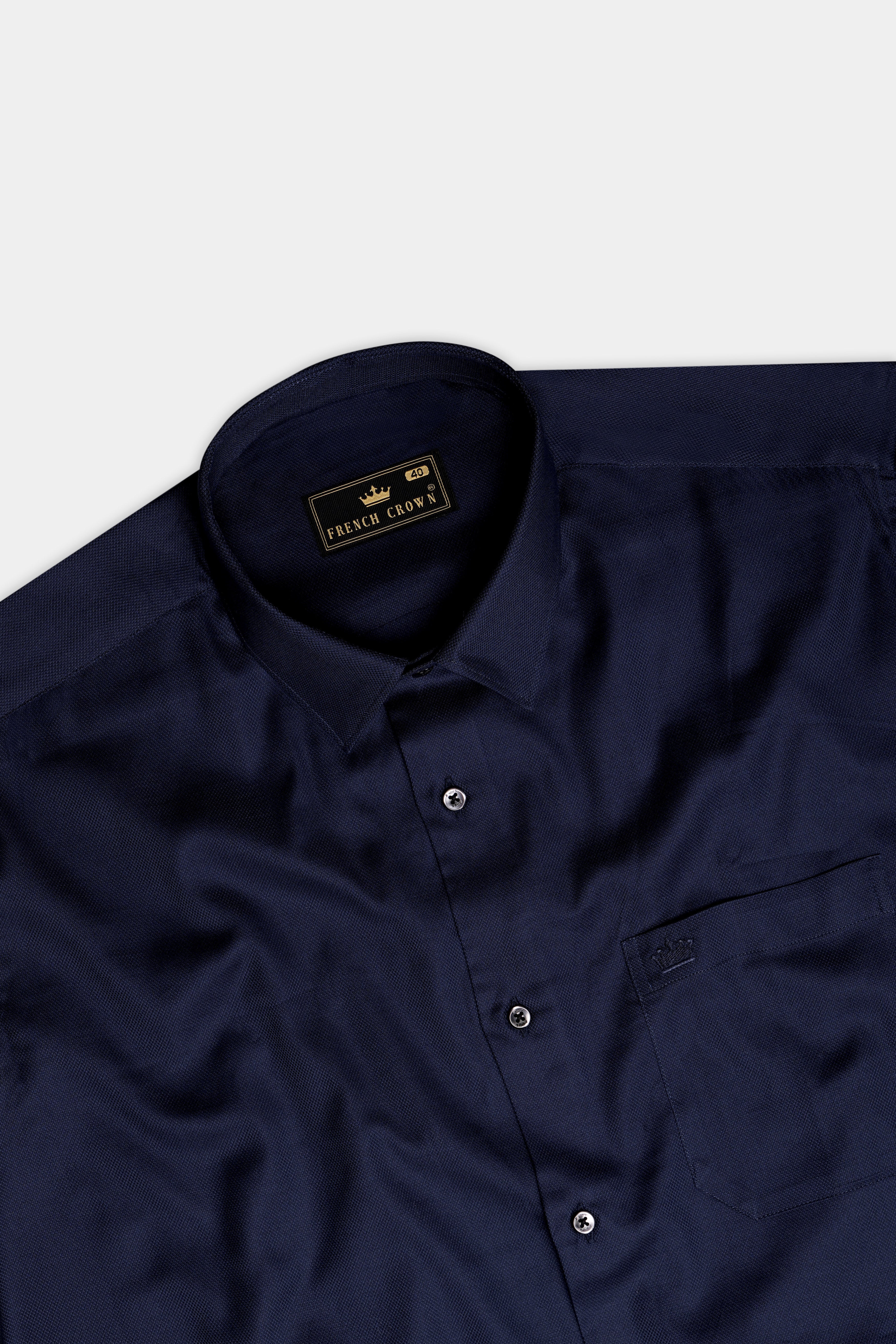 Nocturnal-Ebony Blue Solid Dobby Textured Premium Giza Cotton Dress Shirt