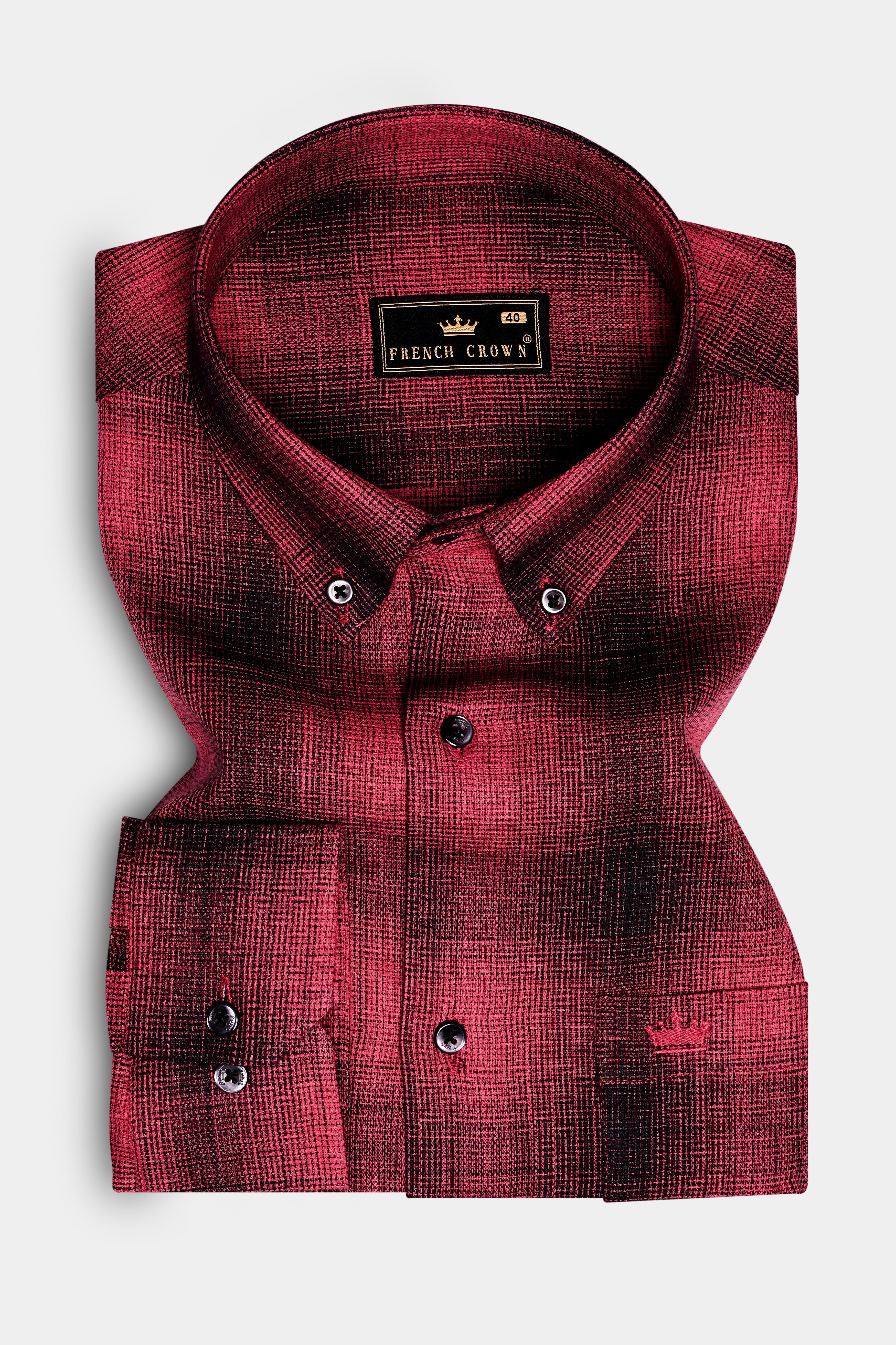 Crimson-Stiletton Red And Jade Black Plaid Oxford Premium Cotton Casual Shirt