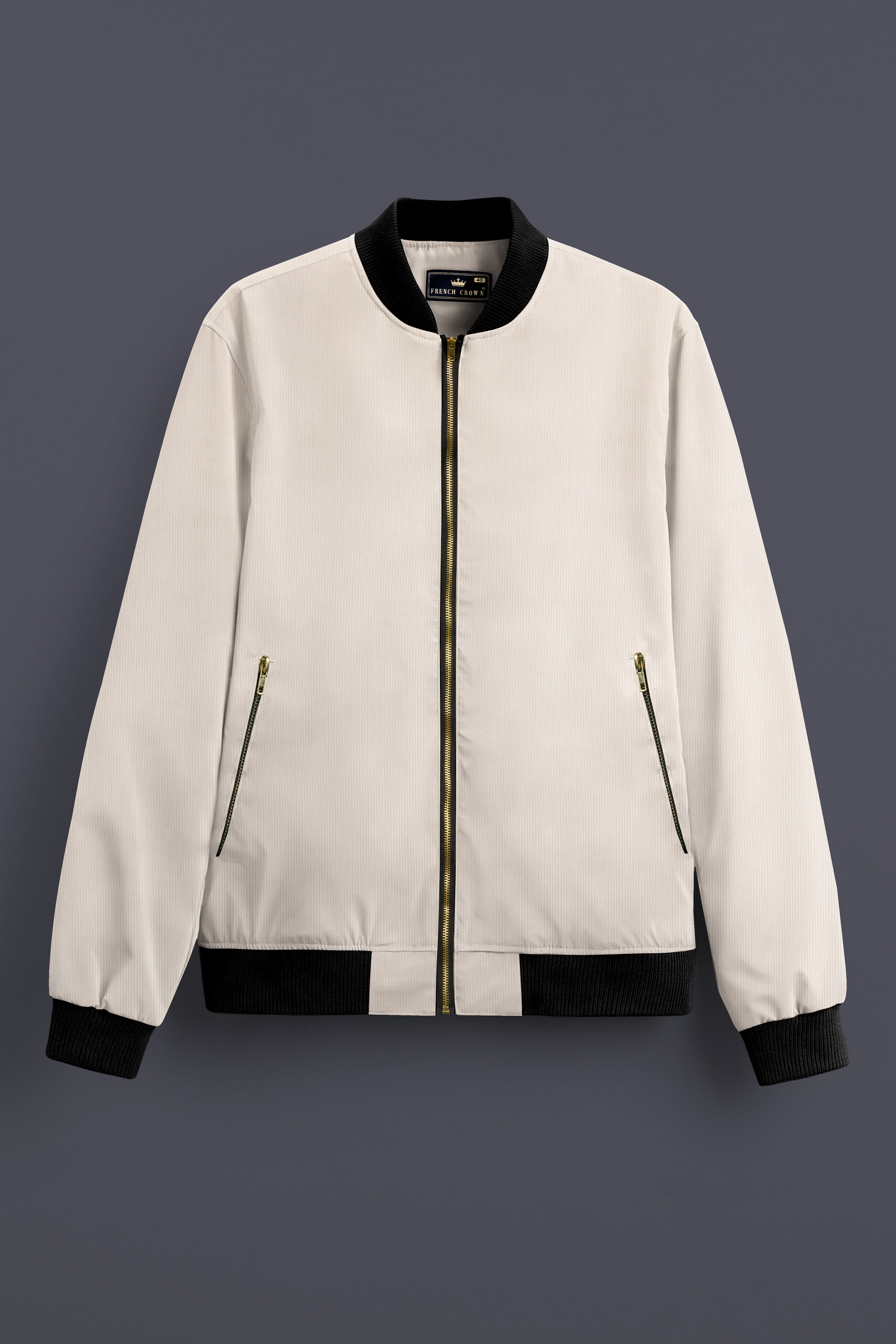 Ivory Cord-Pearl Bush Cream Textured Corduroy Premium Bomber Jacket