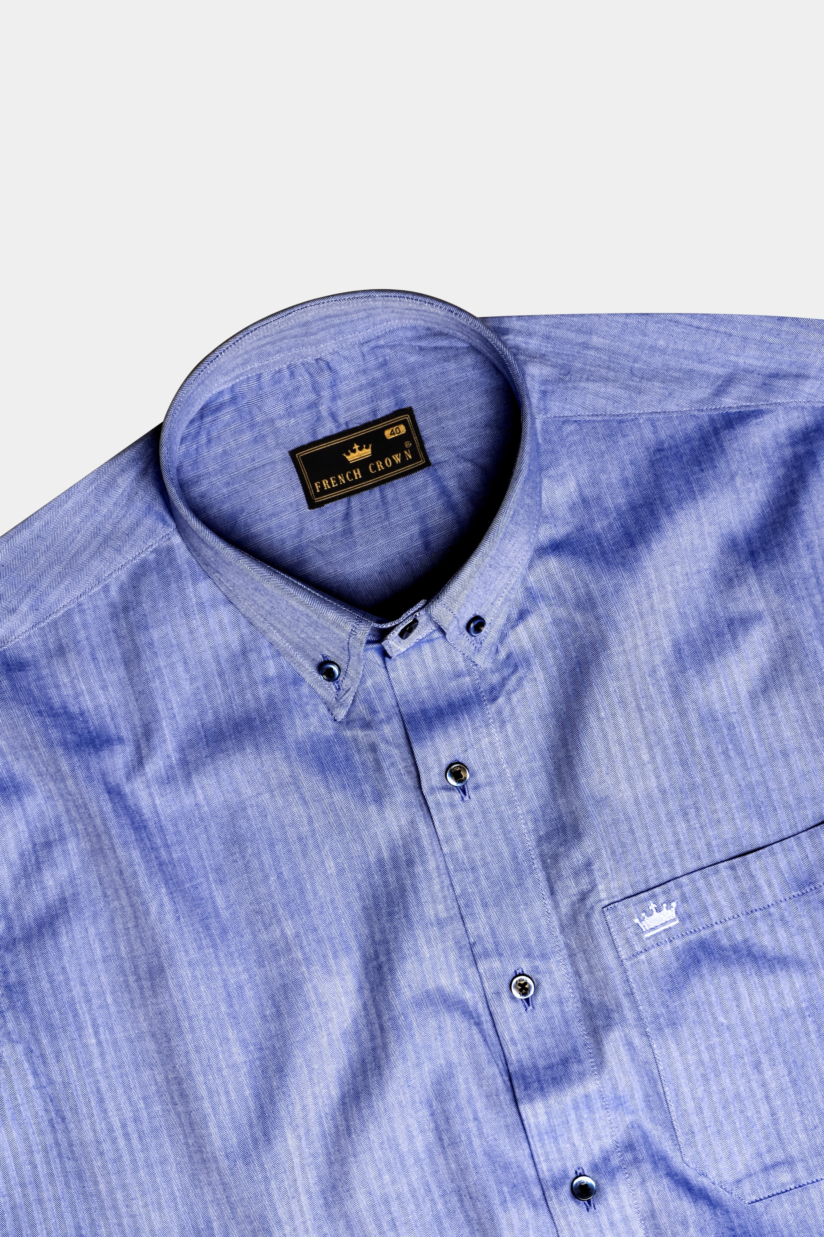 Azure-Glaucous Blue Textured Herringbone Premium Cotton Dress Shirt