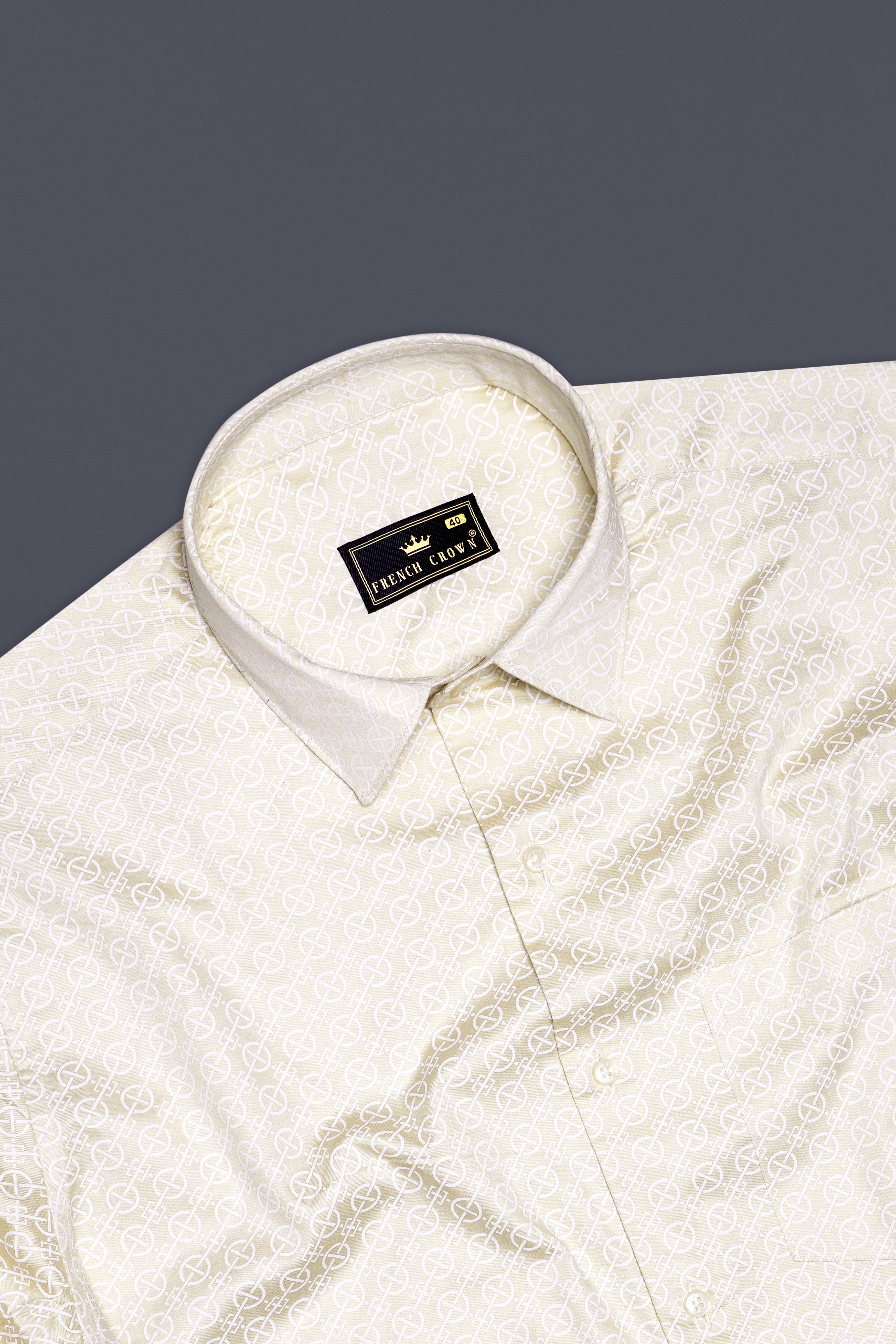 Vanilla Mist-Merino Cream Printed Subtle Sheen Super Soft Premium Cotton Dress Shirt