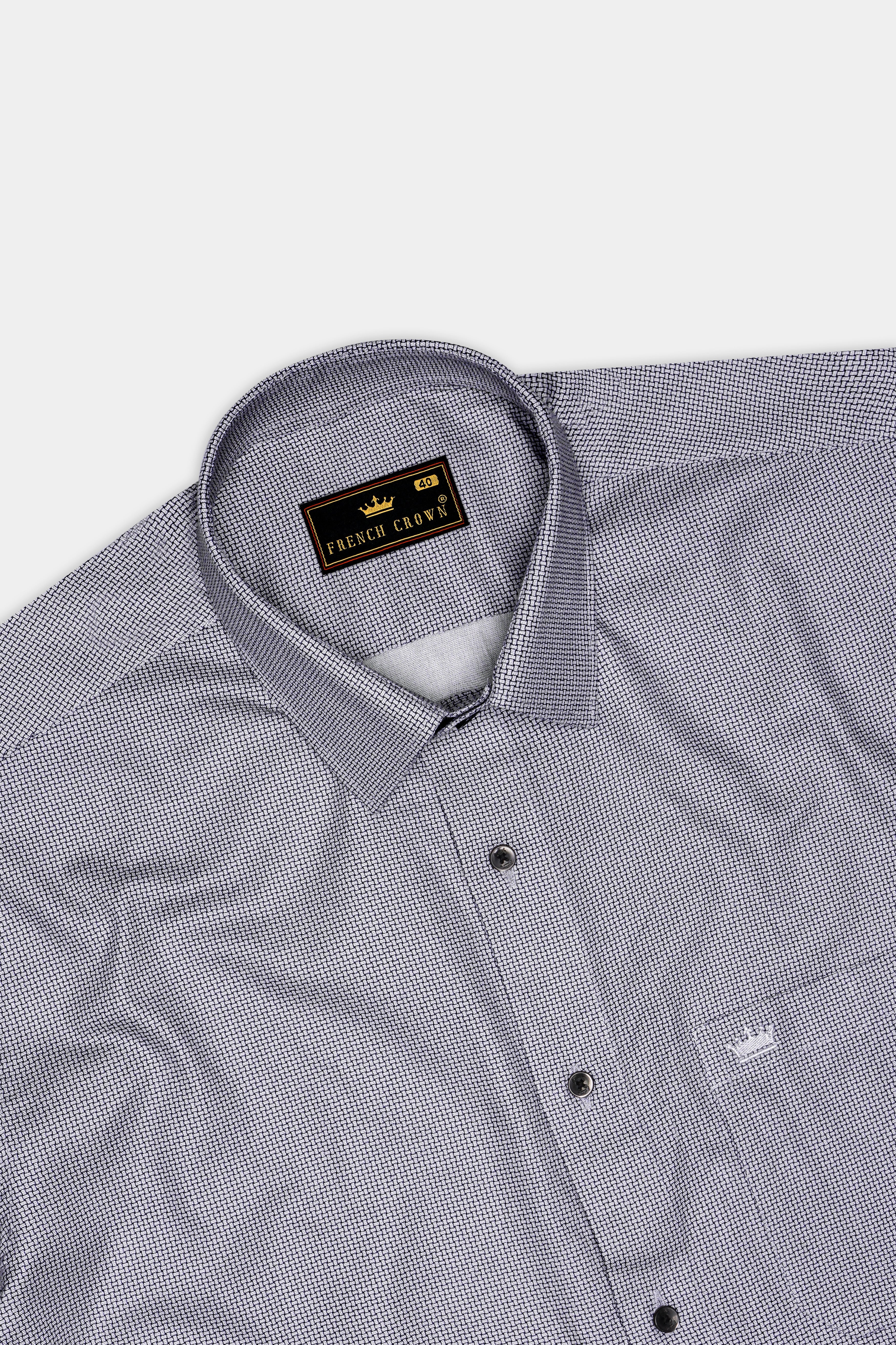 Iron Mist-Storm Gray Printed Dobby Textured Premium Giza Cotton Dress Shirt