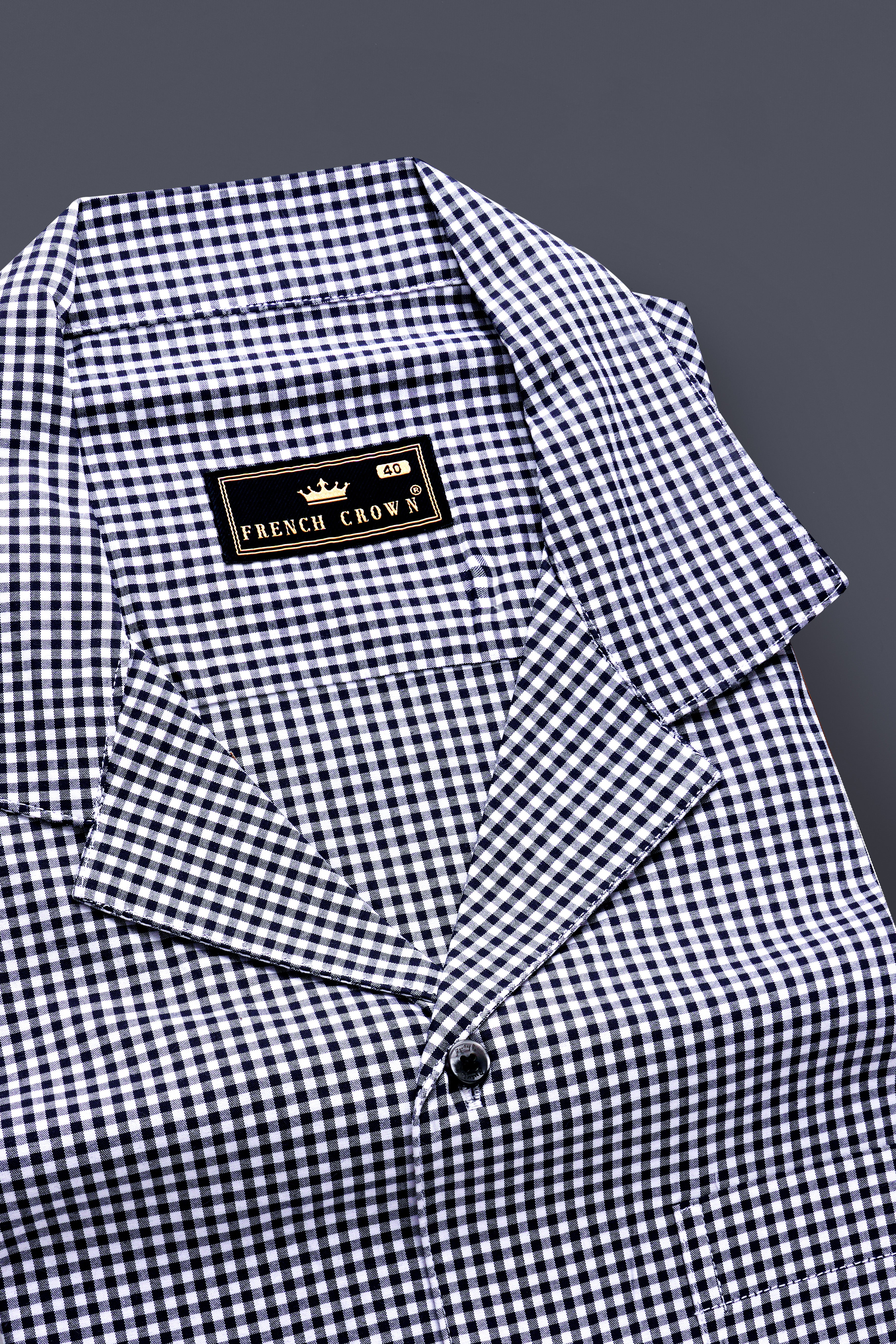 Oceanic-Midnight Blue And Bright White Gingham Plaid Super Soft Premium Cotton Casual Cuban Collar Shirt