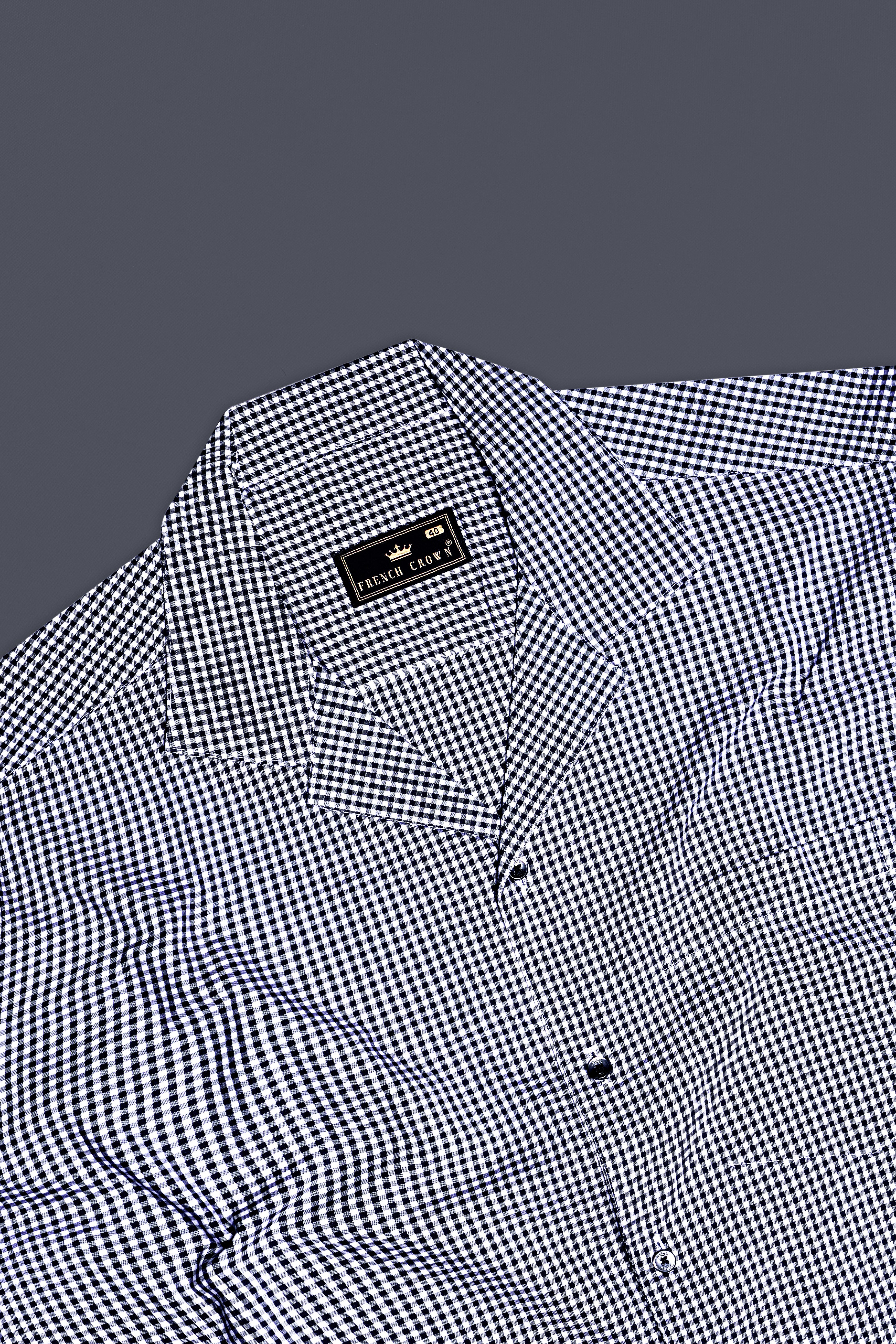 Oceanic-Midnight Blue And Bright White Gingham Plaid Super Soft Premium Cotton Casual Cuban Collar Shirt