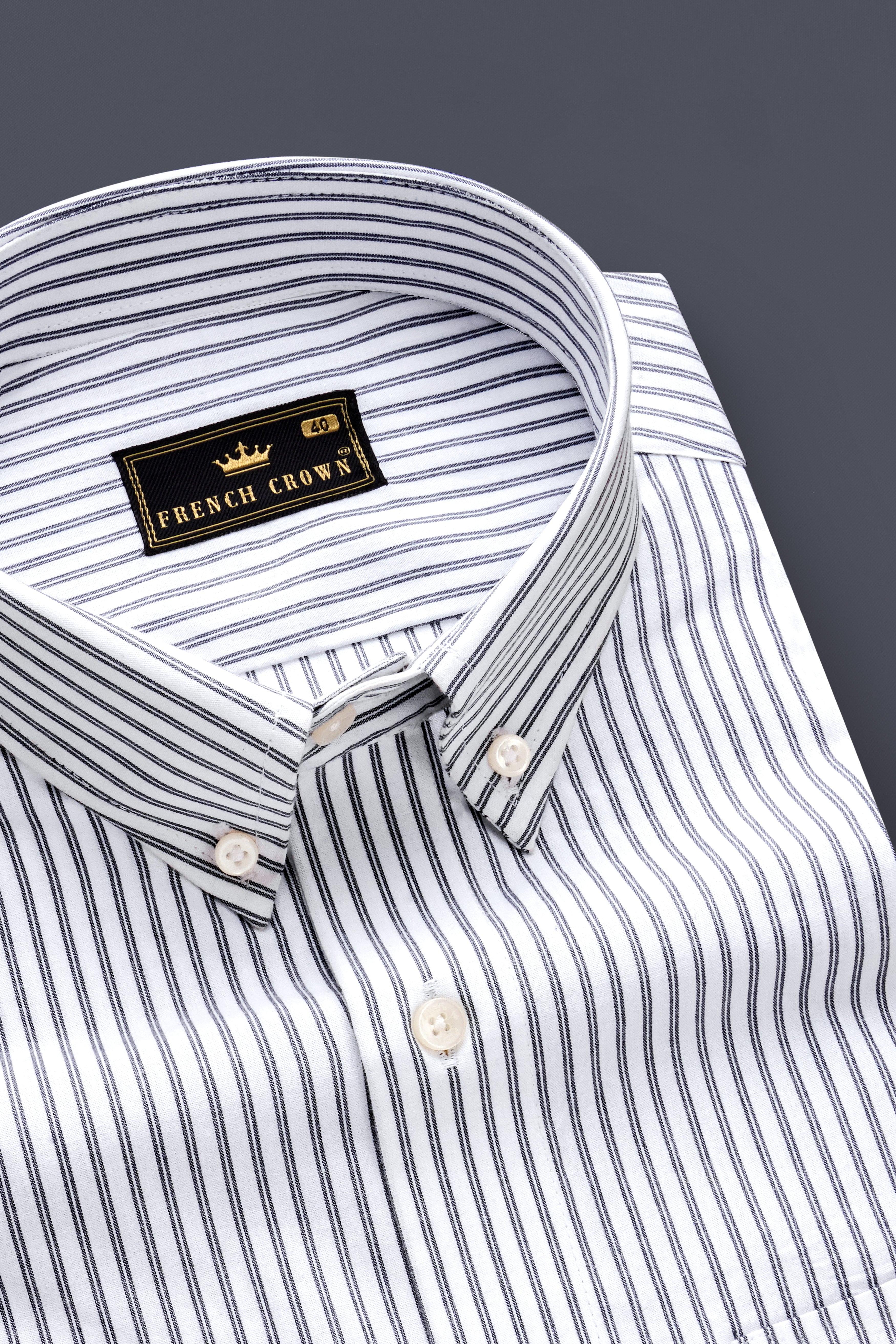 Moonlit-Bright White And Jade Black Striped Dobby Textured Premium Giza Cotton Dress Shirt